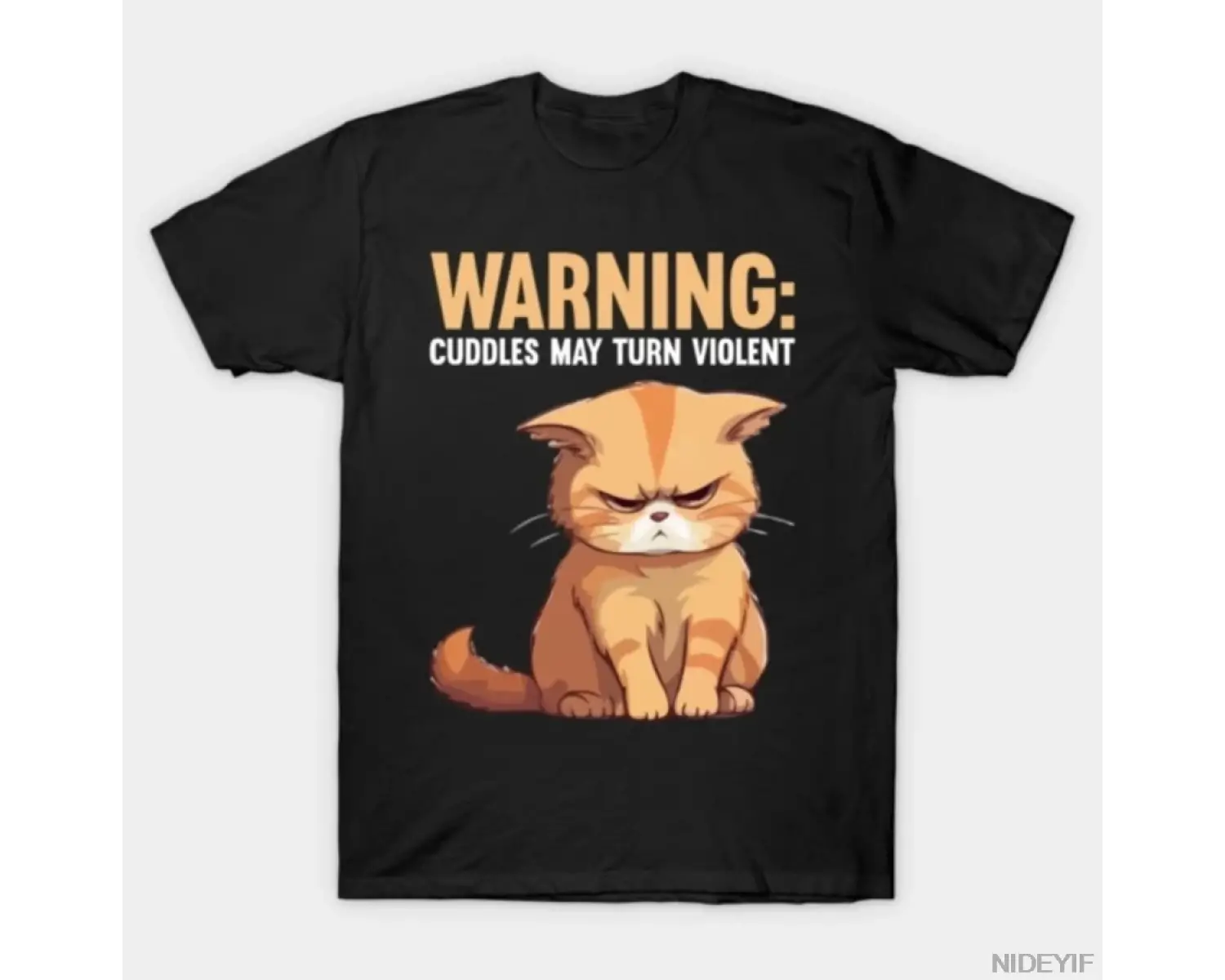 Uyarı Sarılmalar Şiddetli Olabilir Kedi Sanatı Tişörtü Erkekler Kadınlar İçin %100 Pamuklu Ti
