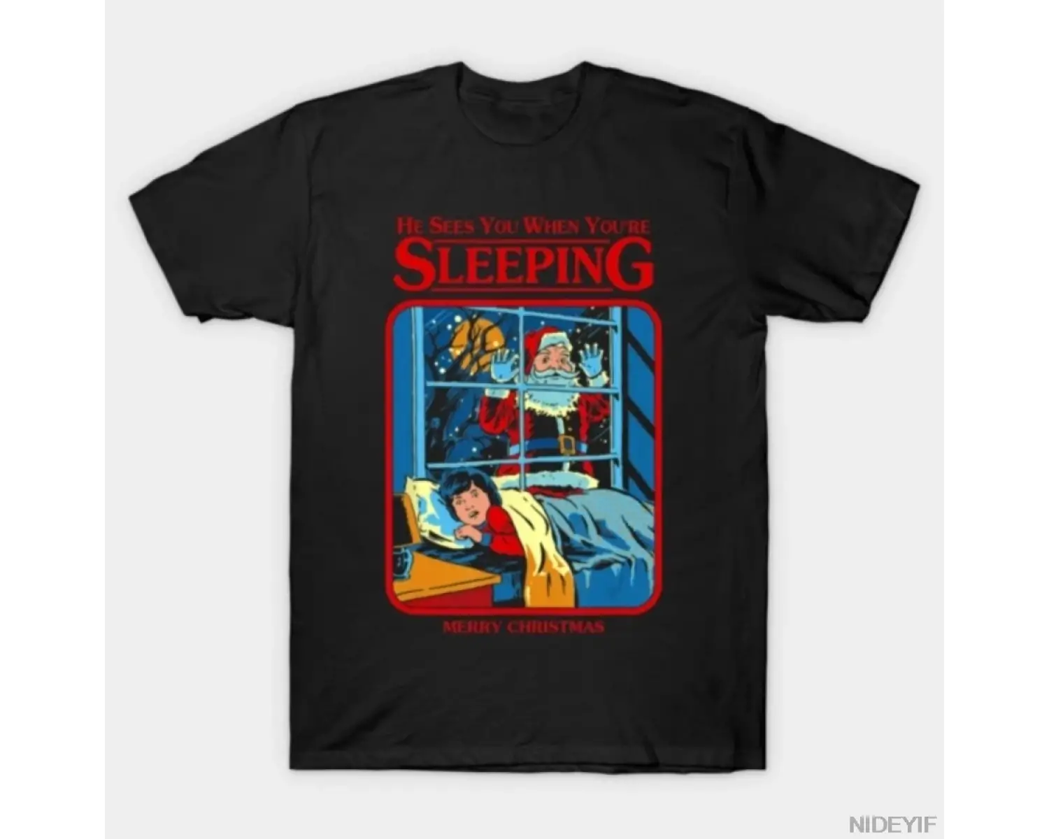 Uyursanızda Seni Görür Komik Noel Korku Parodi T-shirt Erkekler Kadınlar Için % 100% Pamuk T