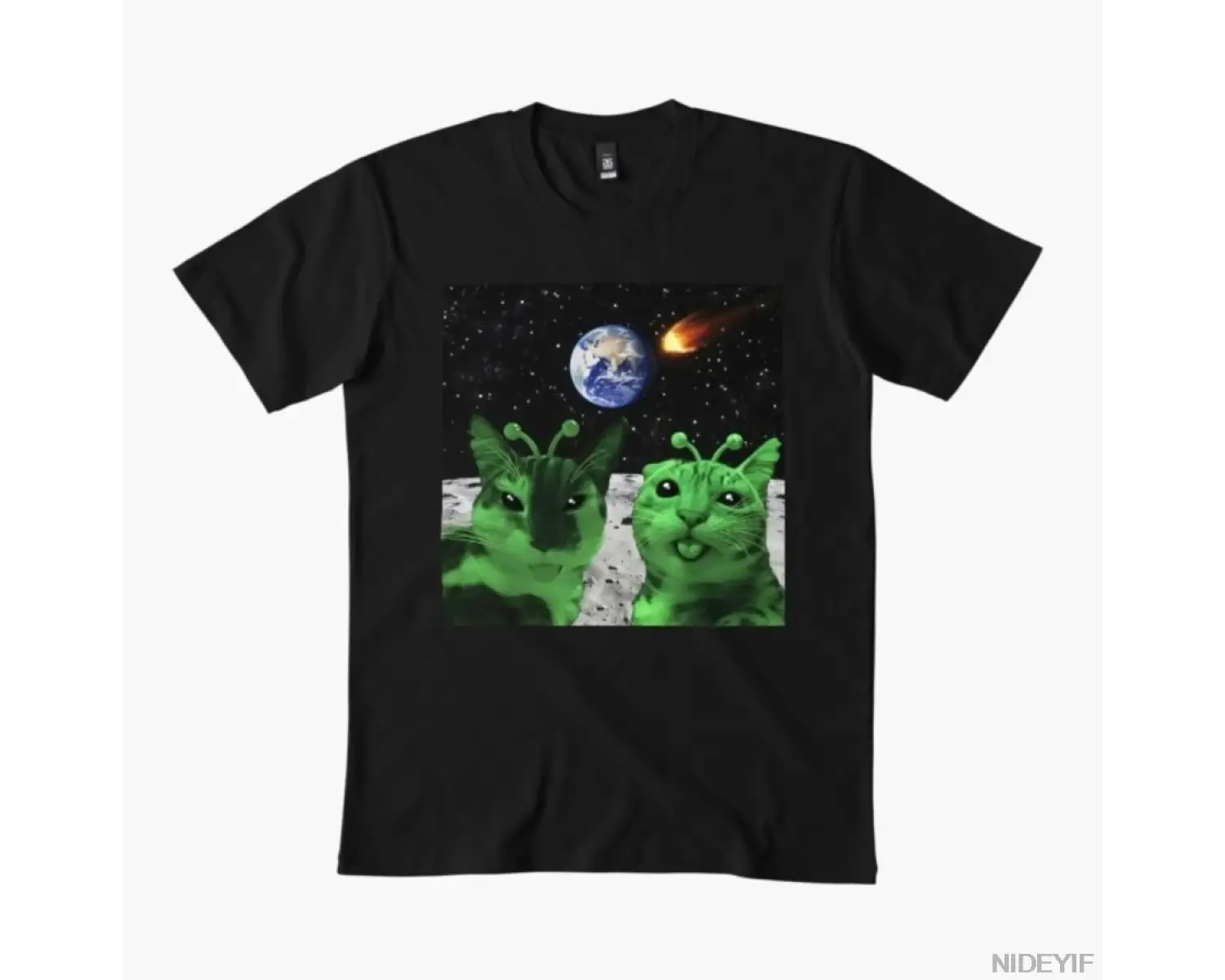 Uzaylı Kedi Selfie Komik Kedi Ayda T-shirt Erkekler Kadınlar Için % 100% Pamuk T Shirt Kısa