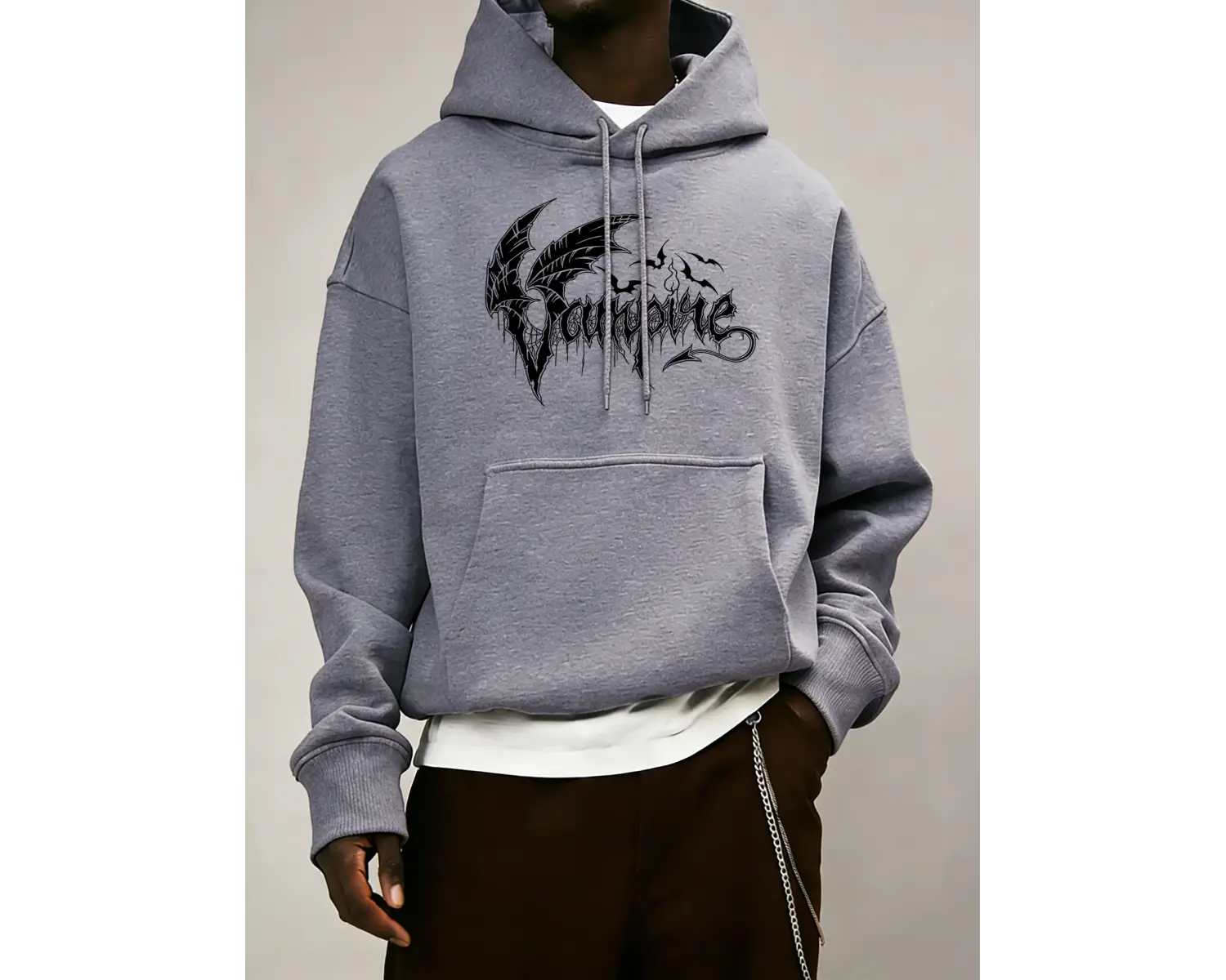 Vampir Yarasa Kanatları Desen Erkekler Temel Tüm Maç Hoody Gevşek Polar Elbise Rahat Cep Kaza