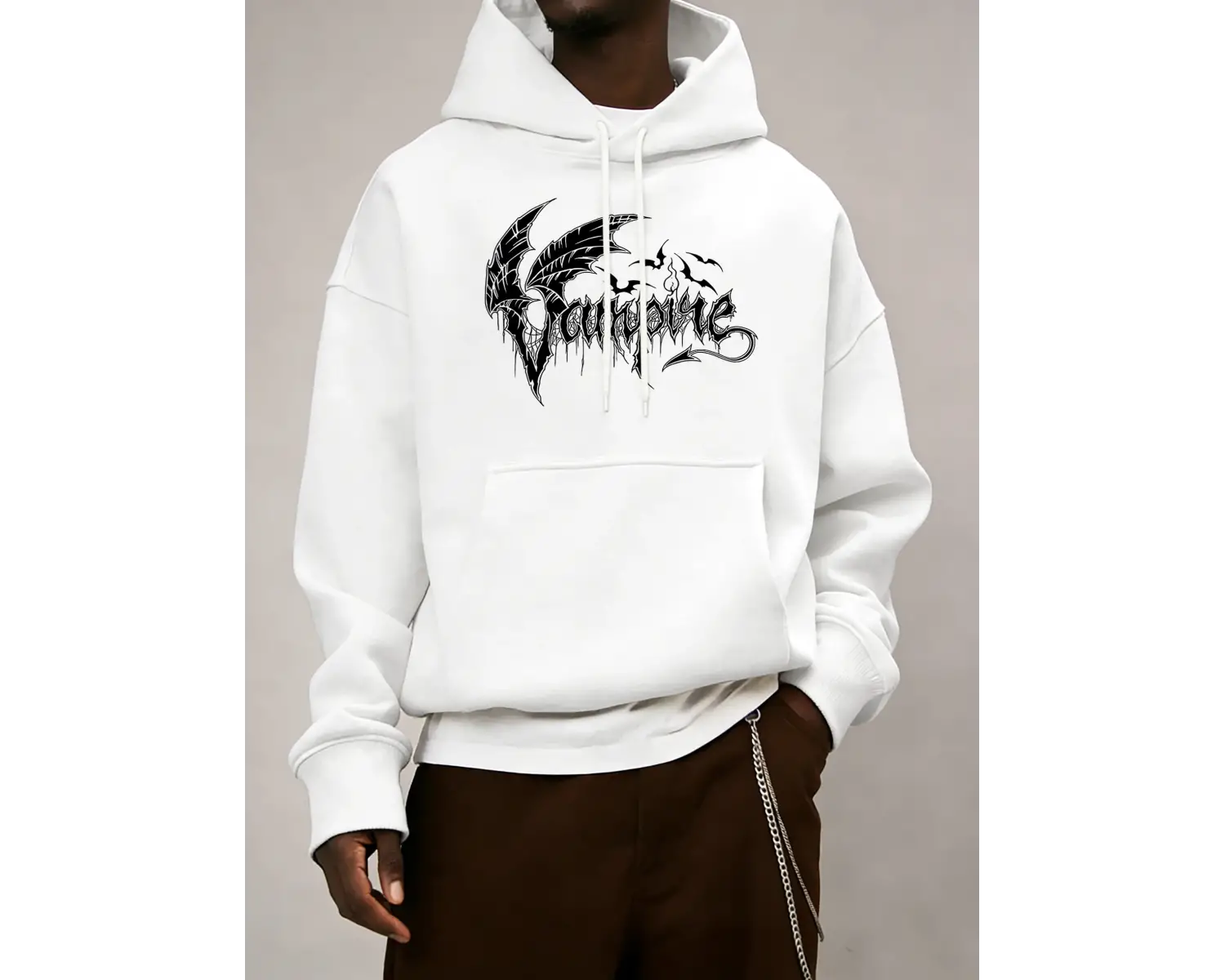 Vampir Yarasa Kanatları Desen Erkekler Temel Tüm Maç Hoody Gevşek Polar Elbise Rahat Cep Kaza