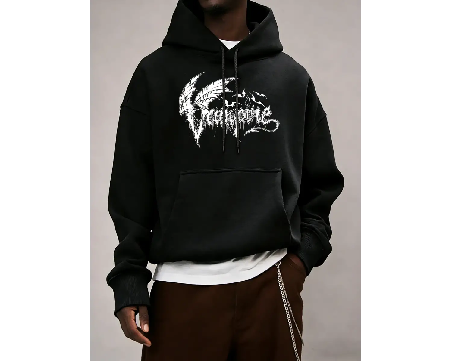 Vampir Yarasa Kanatları Desen Erkekler Temel Tüm Maç Hoody Gevşek Polar Elbise Rahat Cep Kaza