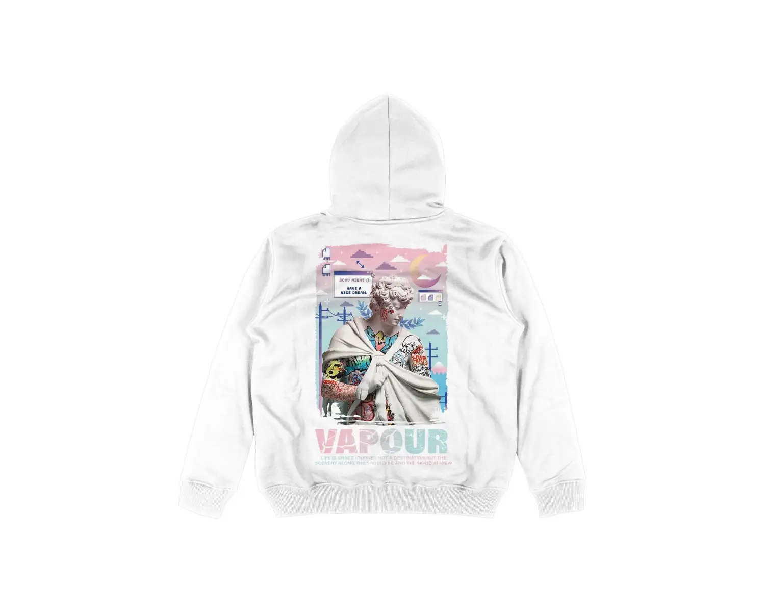 Vapour Oversize Unisex Kapüşonlu Sweatshirt Hoodie Beyaz