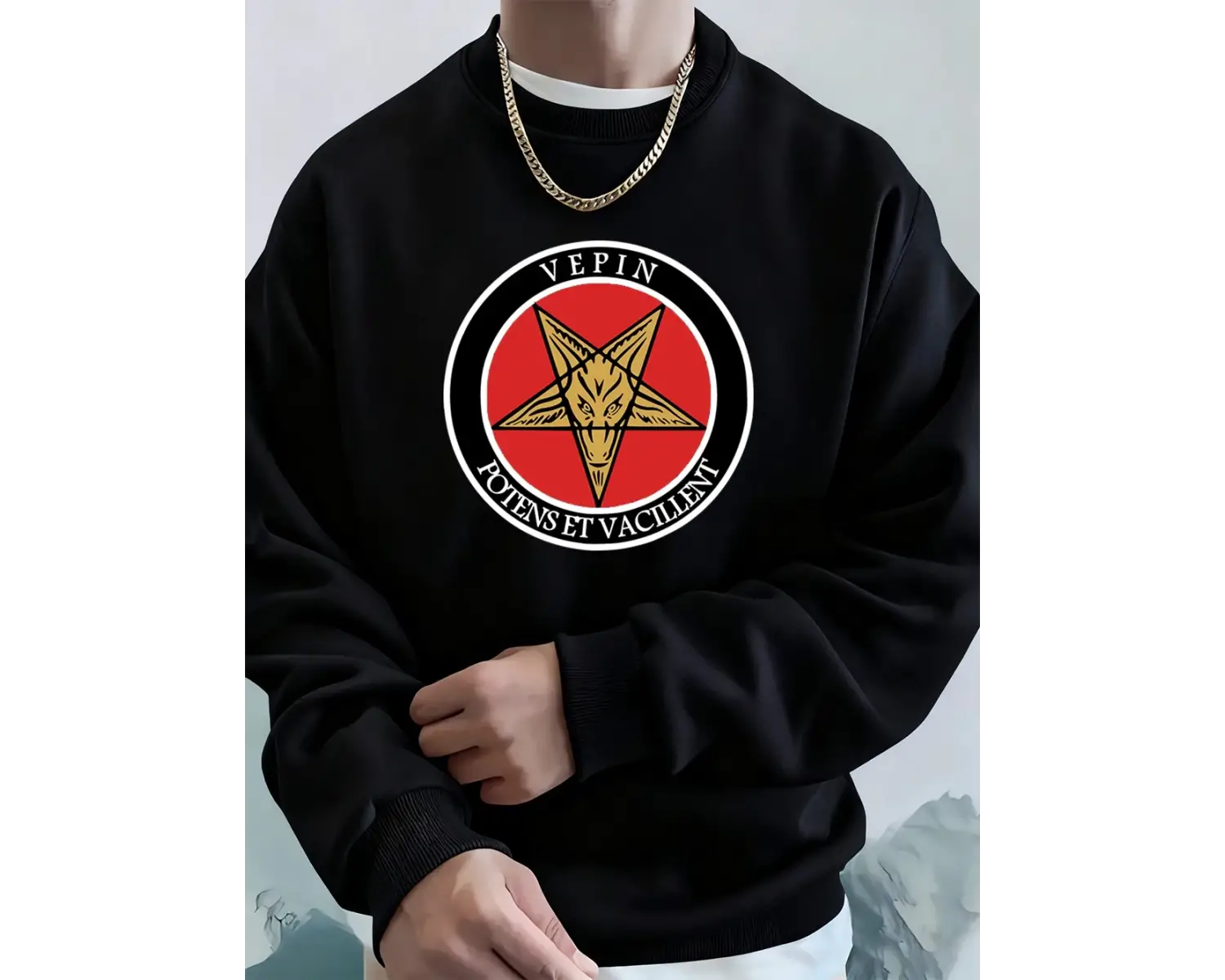 Vepin Potens Et Vacillent Baskılı Erkek Kazak Kış Bisiklet Yaka Kapüşonlular Sokak Polar Sıca