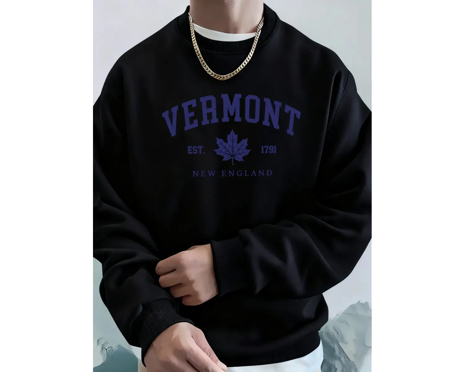 Vermont New England Est 1791 Baskılı Kapüşonlular Erkek Yumuşak Polar Eşofman Rahat Sonbahar