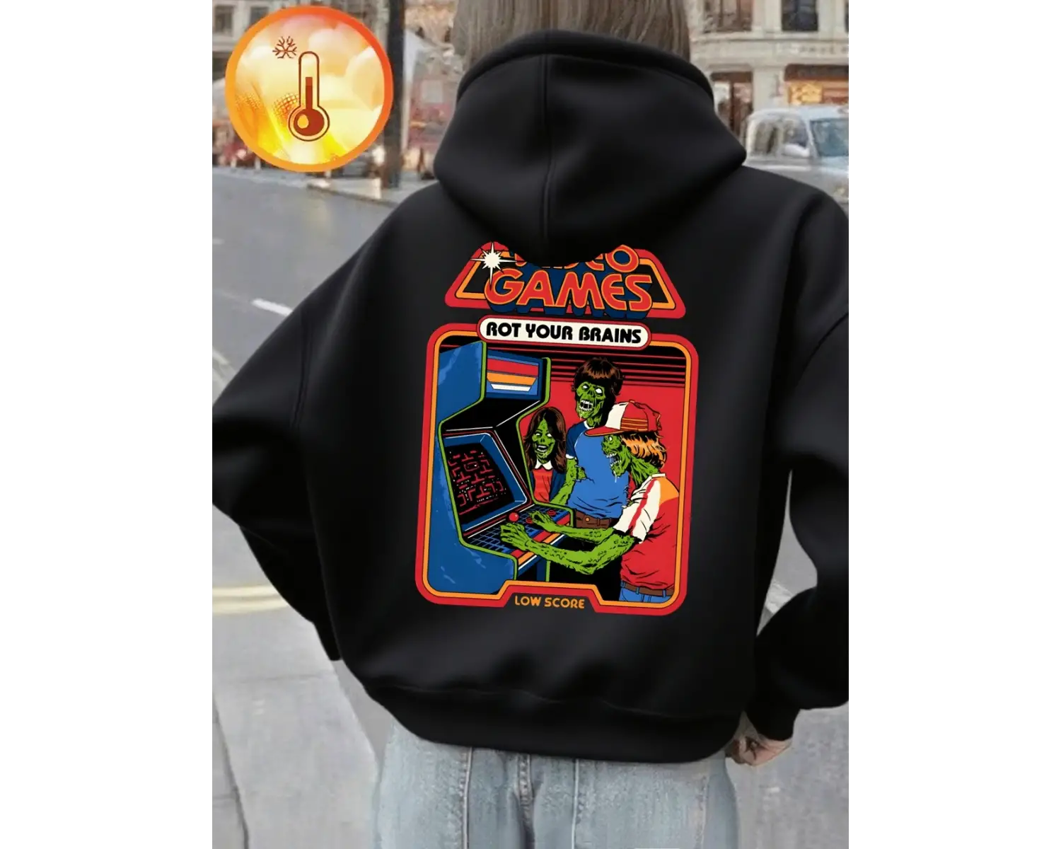 Video Oyunları Beyinlerinizi Çürüterek Baskılı Kapüşonlu Üstler Kadınlar İçin Günlük Bol Swea