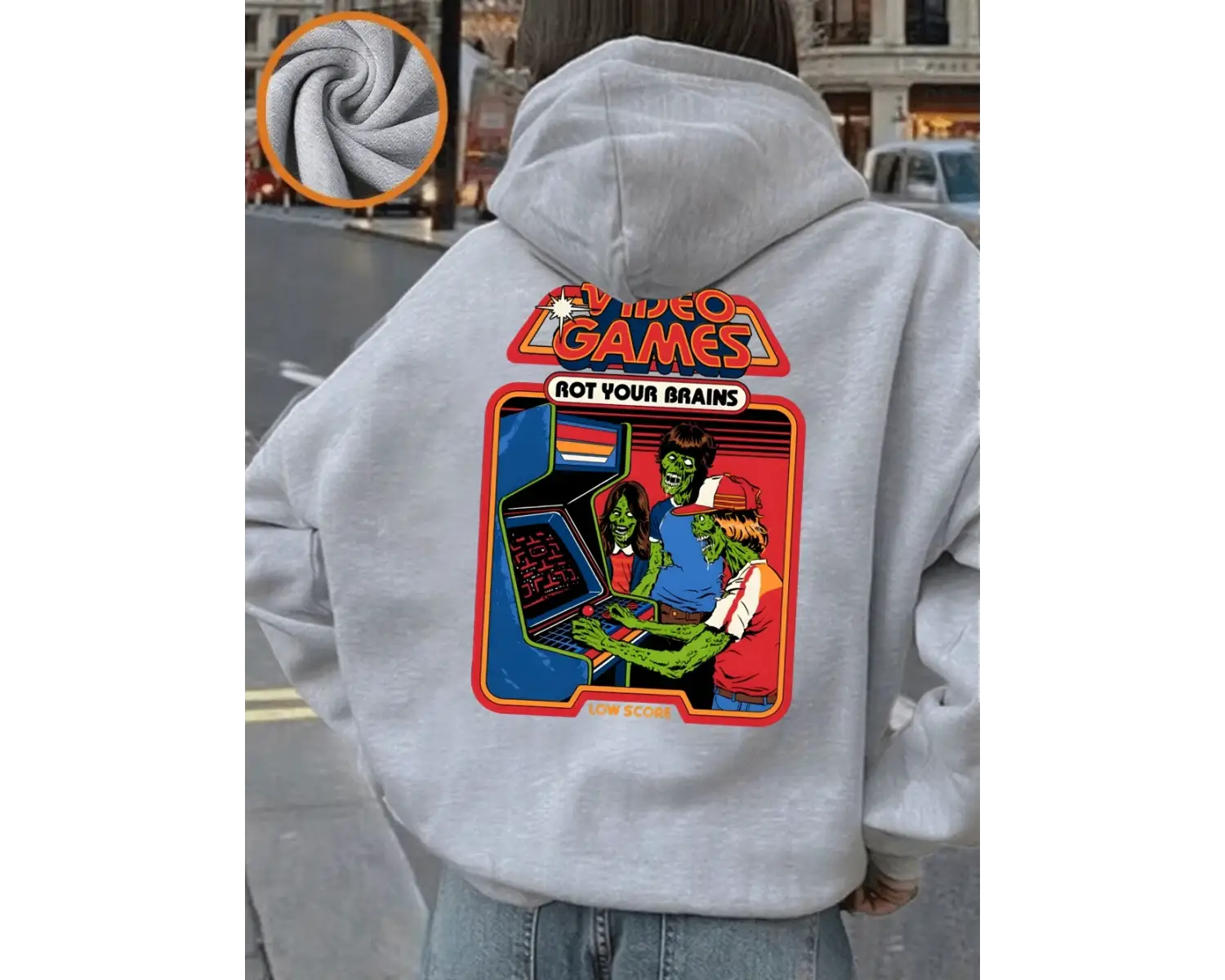 Video Oyunları Beyinlerinizi Çürüterek Baskılı Kapüşonlu Üstler Kadınlar İçin Günlük Bol Swea