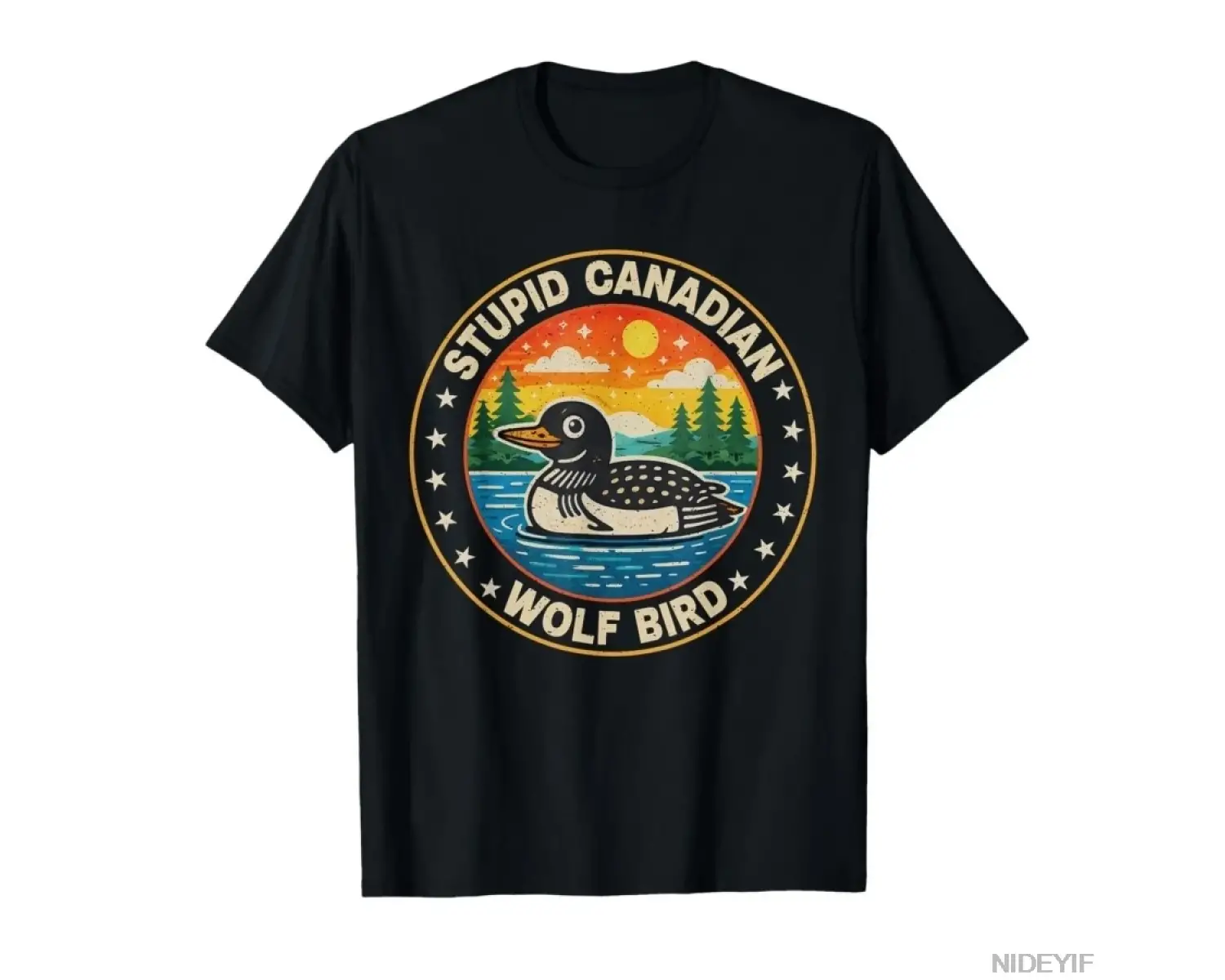 Vintage Aptal Kanadalı Kurt Kuşu Sevimli Loon Alaycı Hayvan Tişörtü Erkekler Kadınlar İçin %1