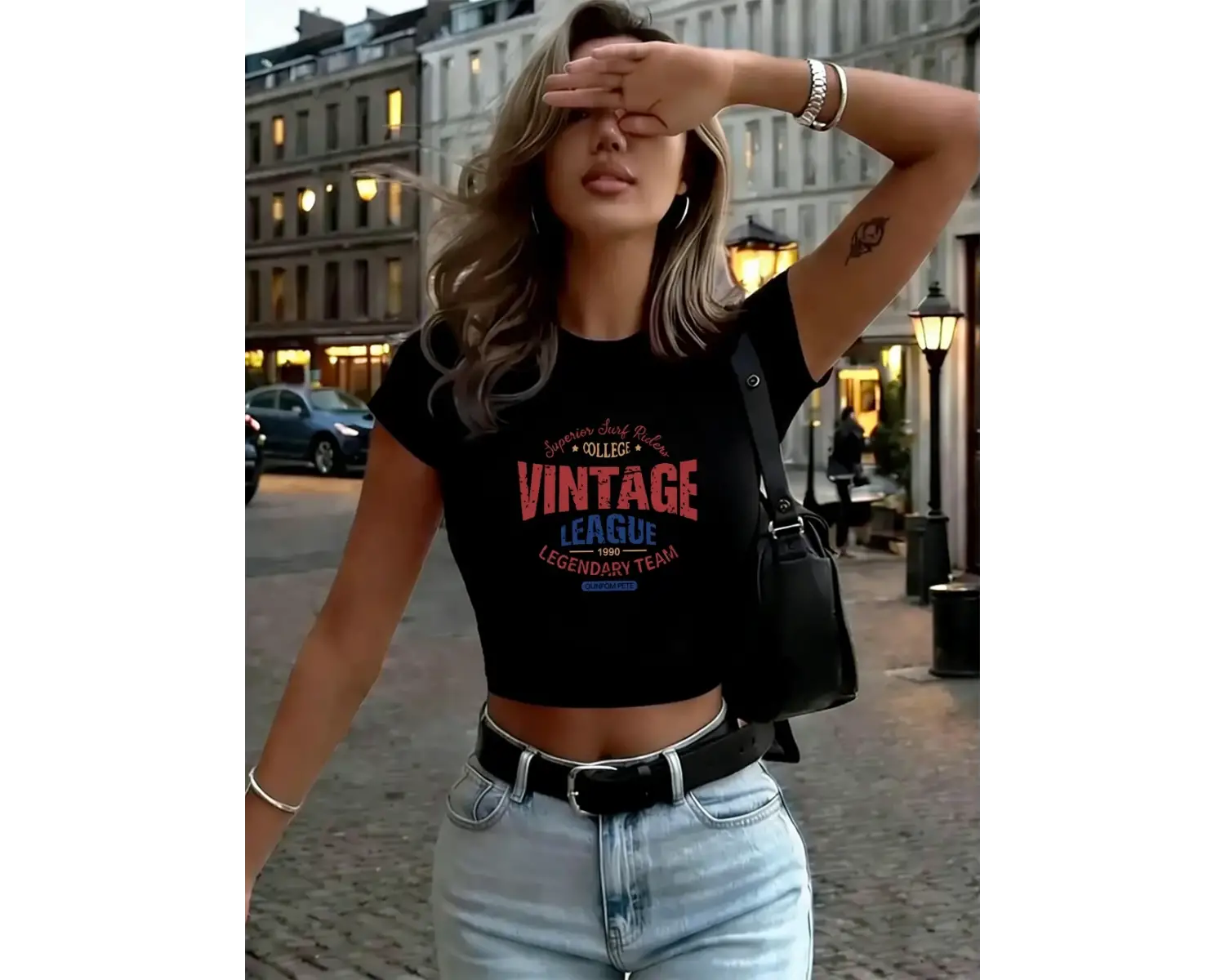 Vintage League Mektup Baskılar Bayan Kırpma T-Shirt Yaz O-Boyun Yumuşak Üstler Seksi İnce Sok