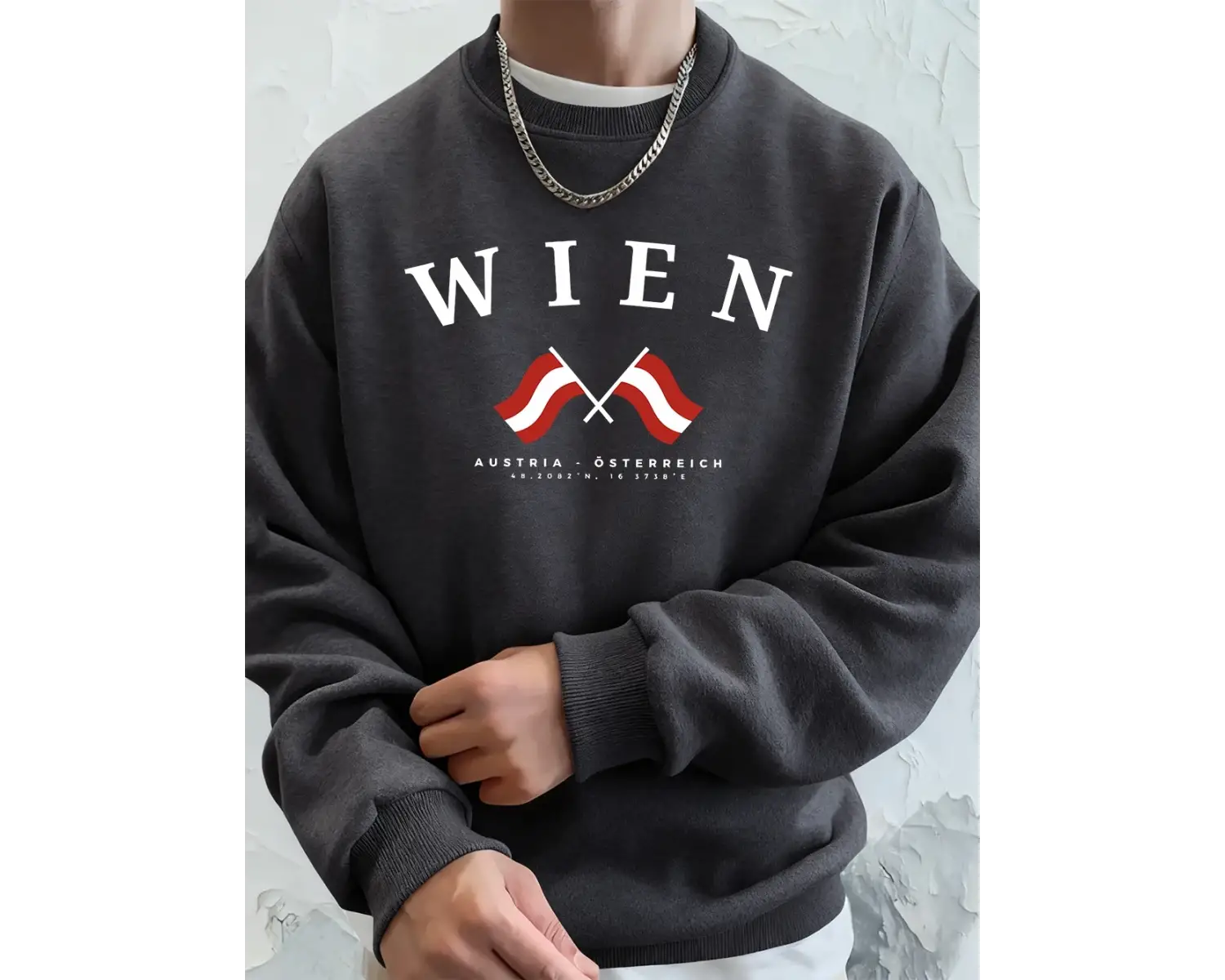 Viyana Avusturya Bayrağı Baskılı Erkek Sweatshirtleri Kışlık Bisiklet Yaka Kapüşonlu Sokak Gi