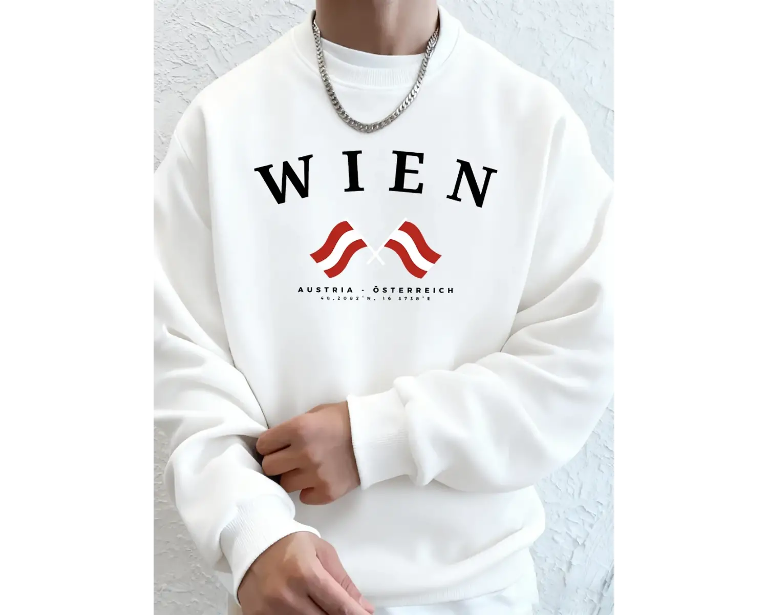 Viyana Avusturya Bayrağı Baskılı Erkek Sweatshirtleri Kışlık Bisiklet Yaka Kapüşonlu Sokak Gi