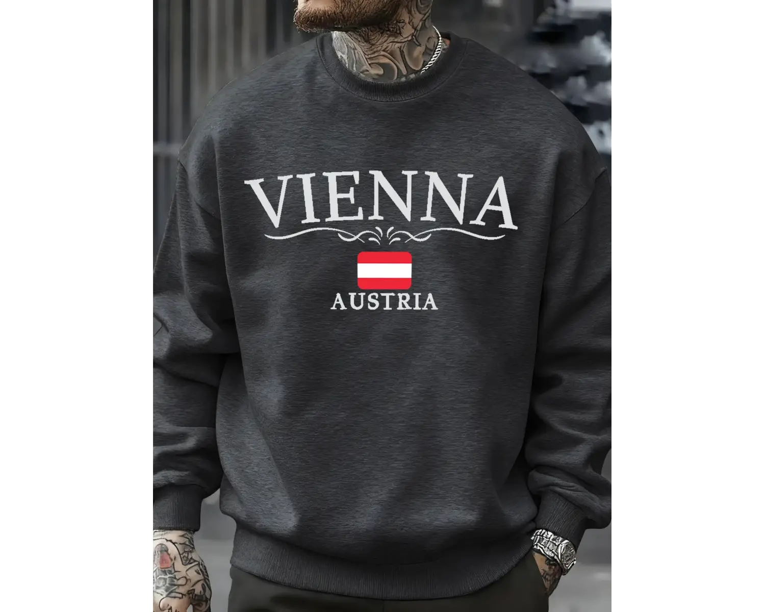 Viyana avusturya bayrağı baskılı erkek tişörtü o-boyun rahat kazaklar sonbahar polar bol giys