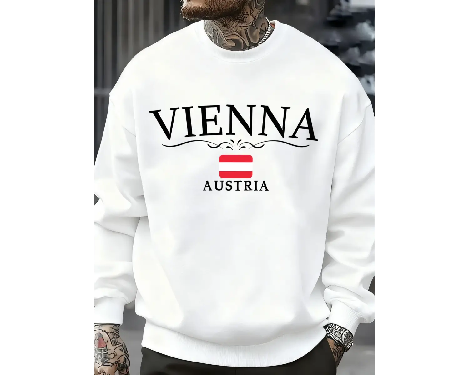 Viyana avusturya bayrağı baskılı erkek tişörtü o-boyun rahat kazaklar sonbahar polar bol giys
