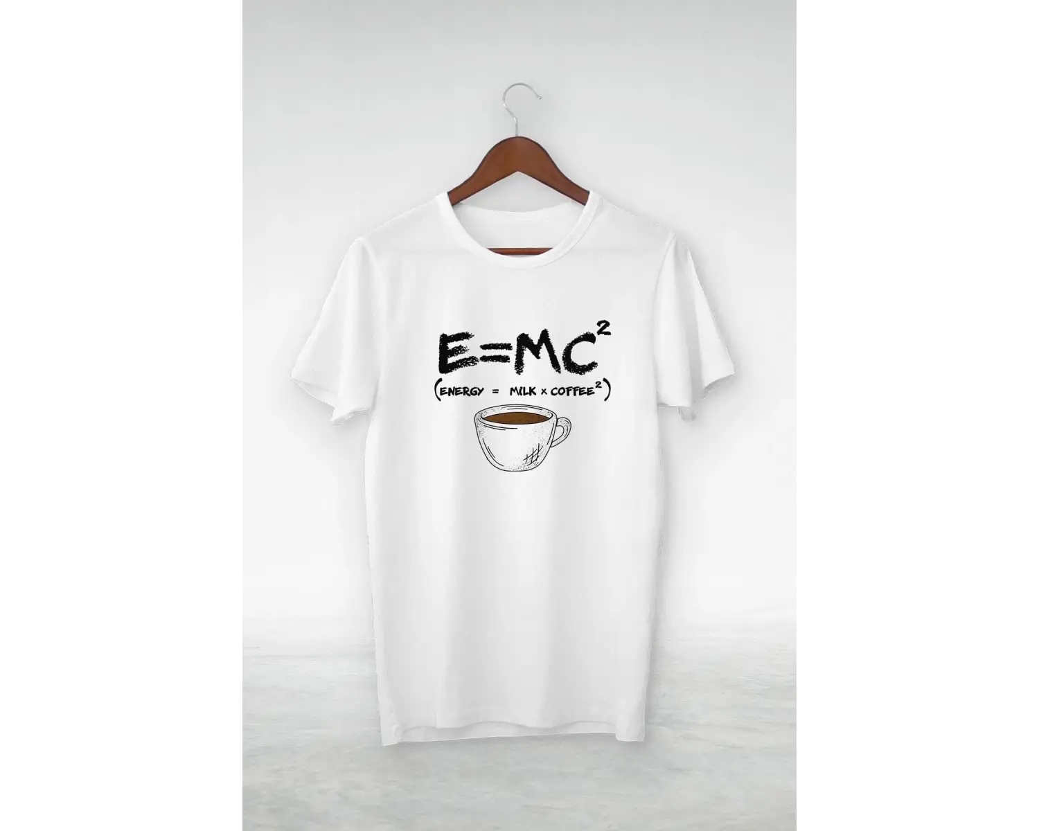 Vtshirt Beyaz -unisex - E=mc Coffe-ıllustrasyon Çizim- Y-060