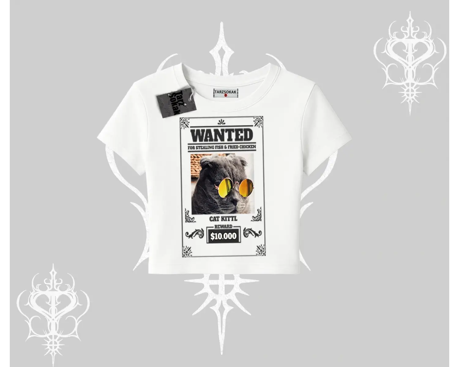 Wanted Temalı Kedi Baskılı Babby Tee Tshirt