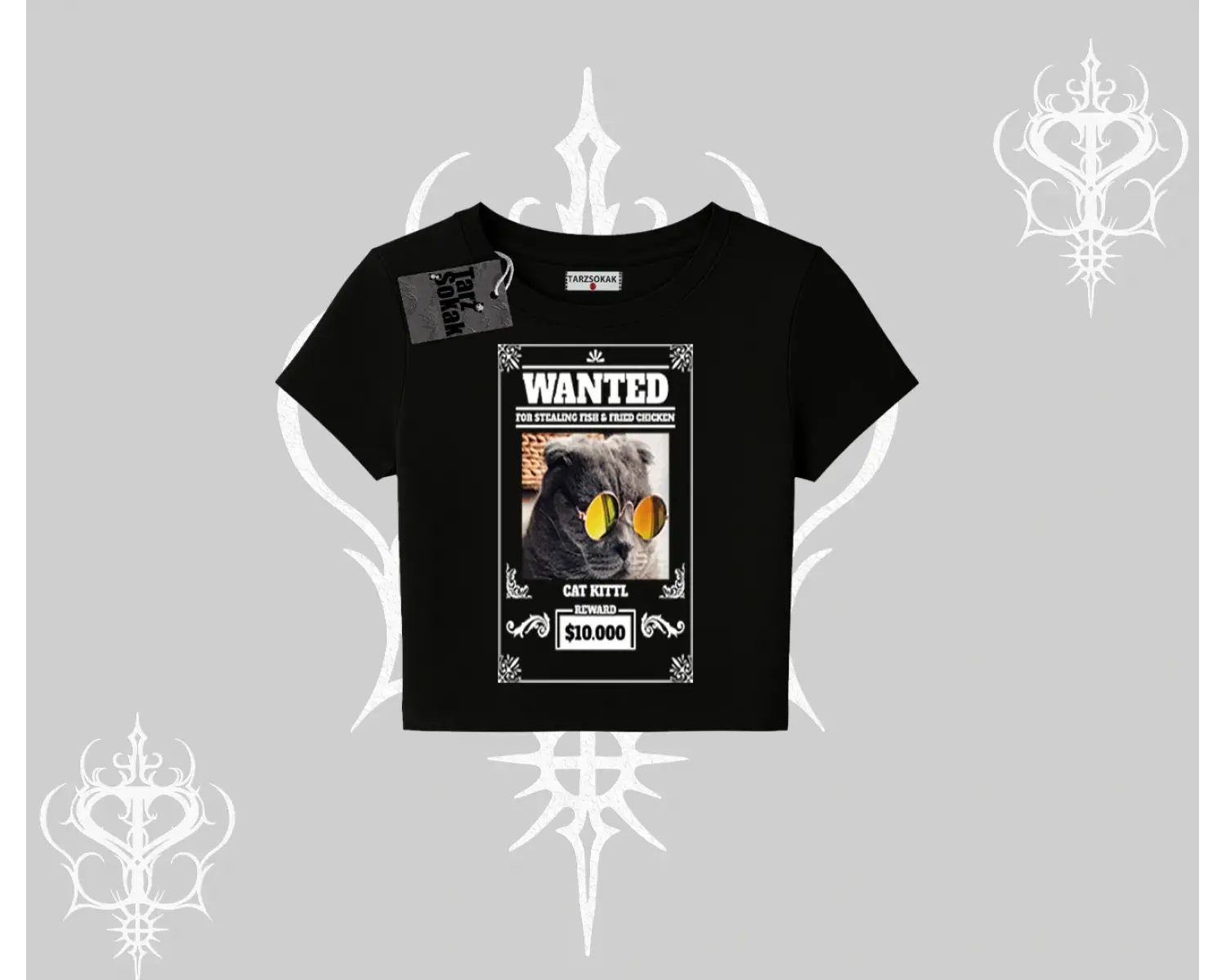 Wanted Temalı Kedi Baskılı Babby Tee Tshirt