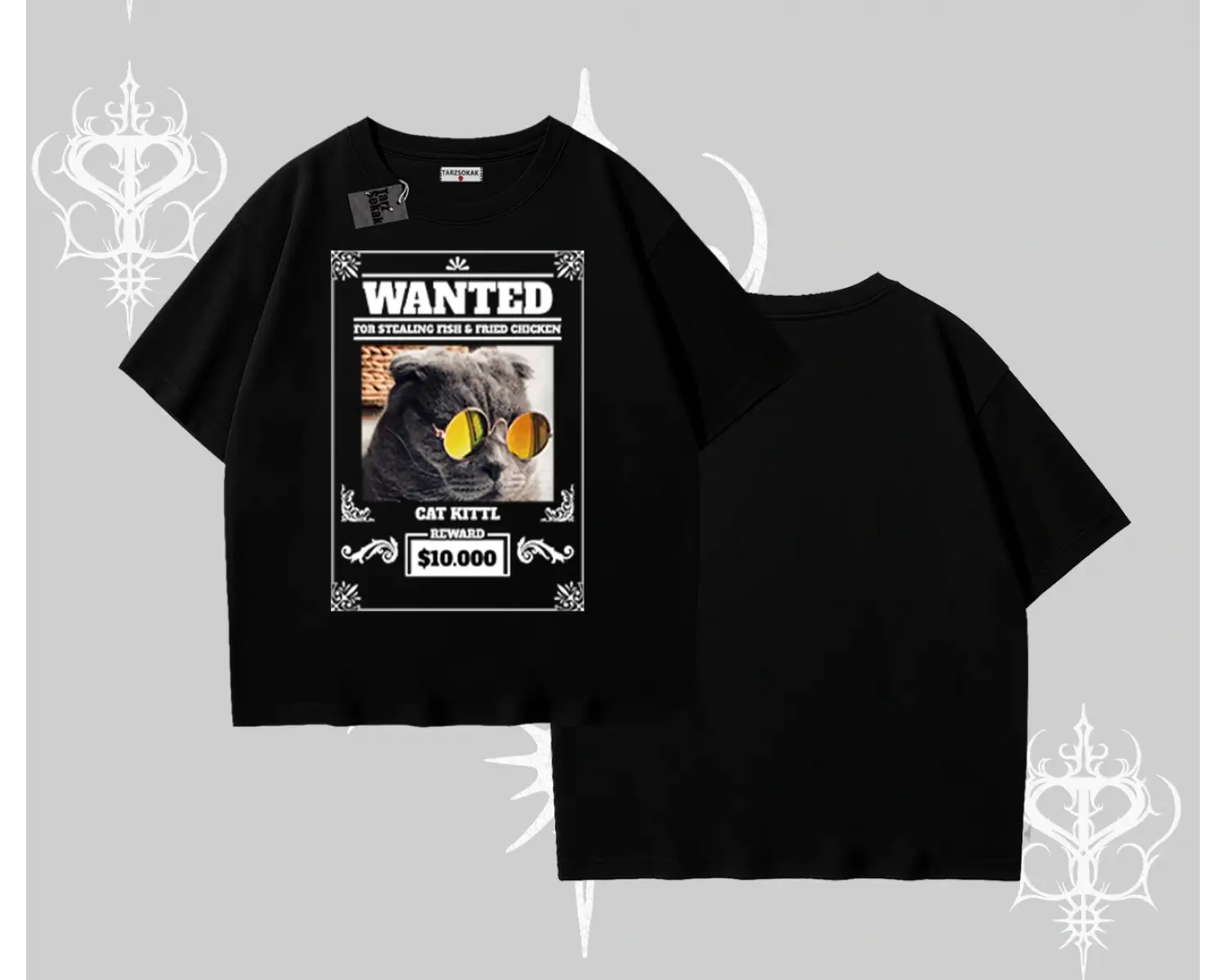 Wanted Temalı Kedi Baskılı Oversize Tshirt