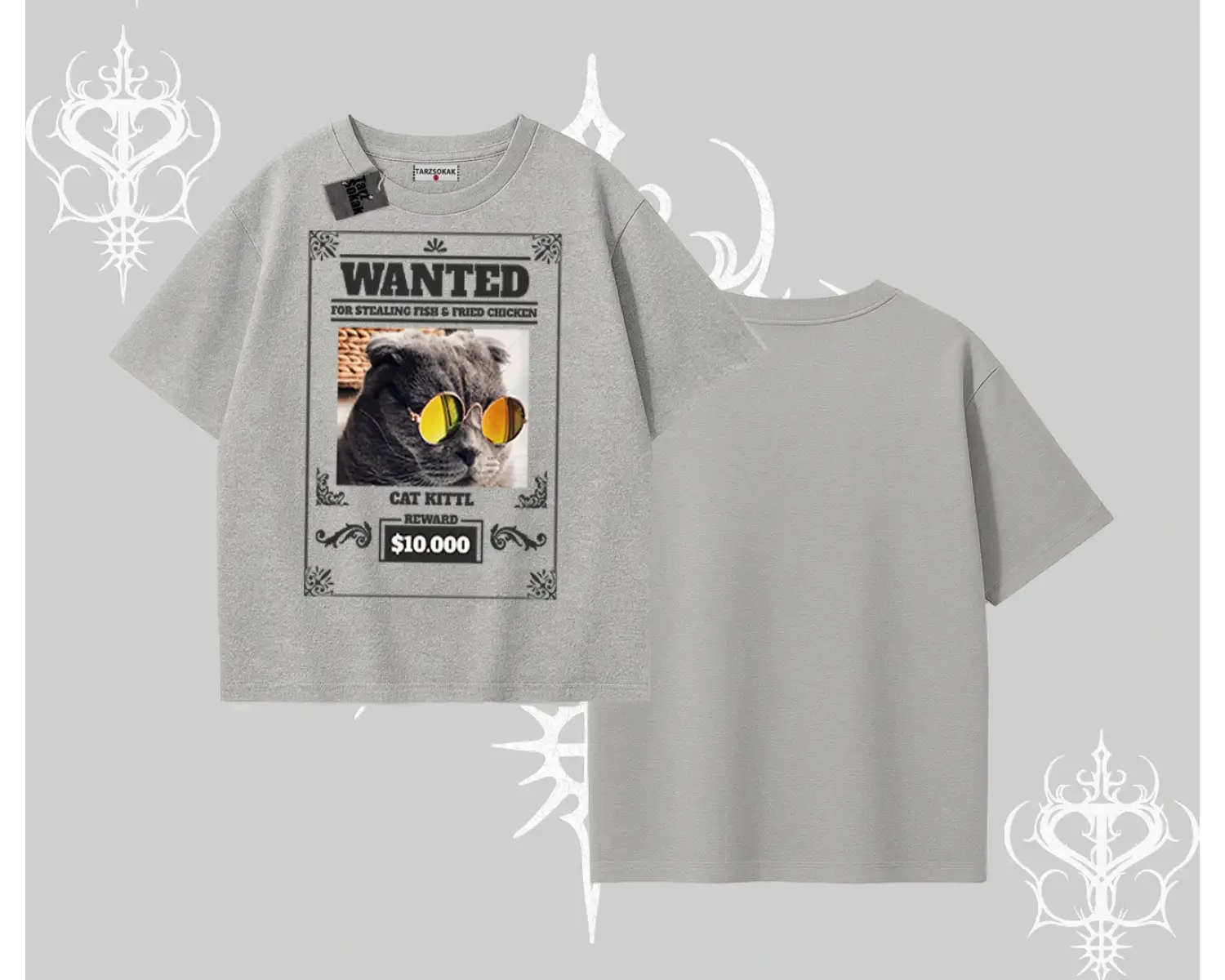 Wanted Temalı Kedi Baskılı Oversize Tshirt