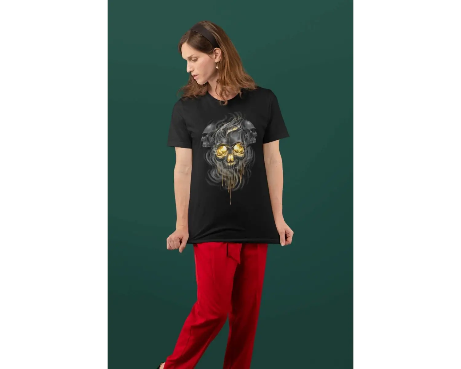 Wed Kuru Kafa Gold Görünüm Dead Gothic Rocker Dijital Baskılı T-shirt