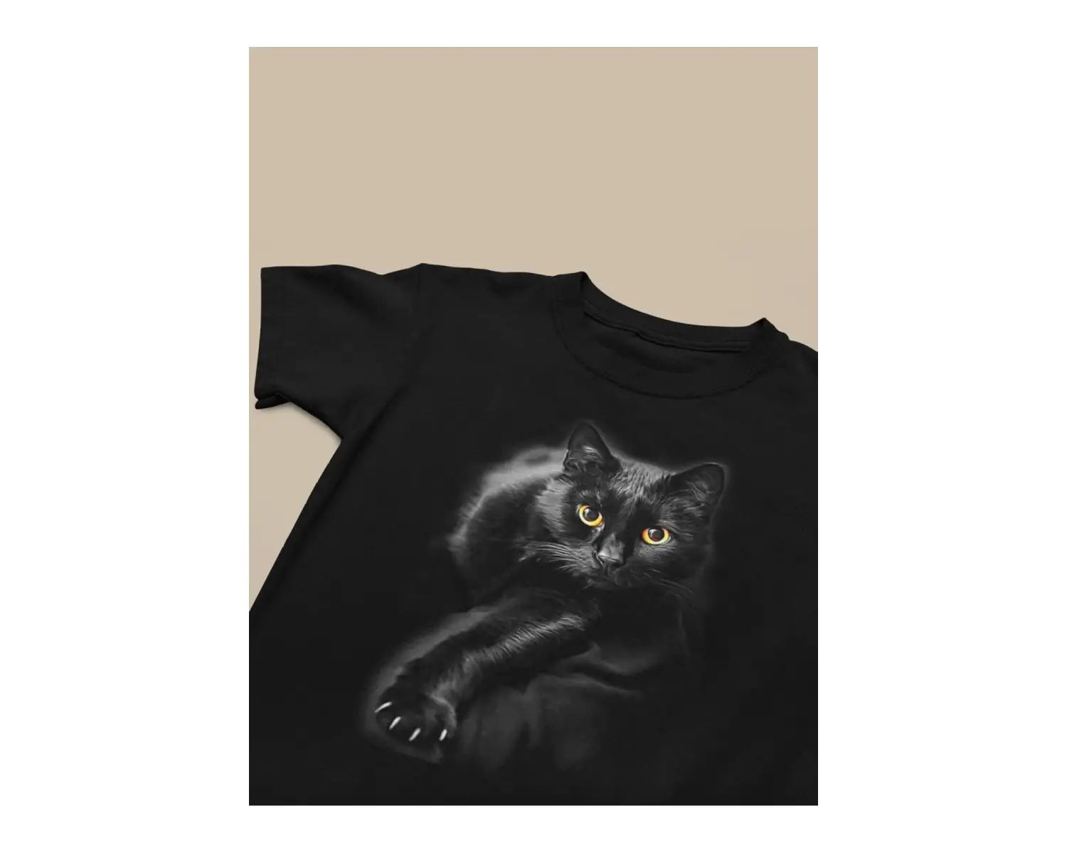 Wed Unisex Siyah Renk, Modern Regular Fit Kalıp, Yumuşak Kumaş Sevimli Kedi Tshirt