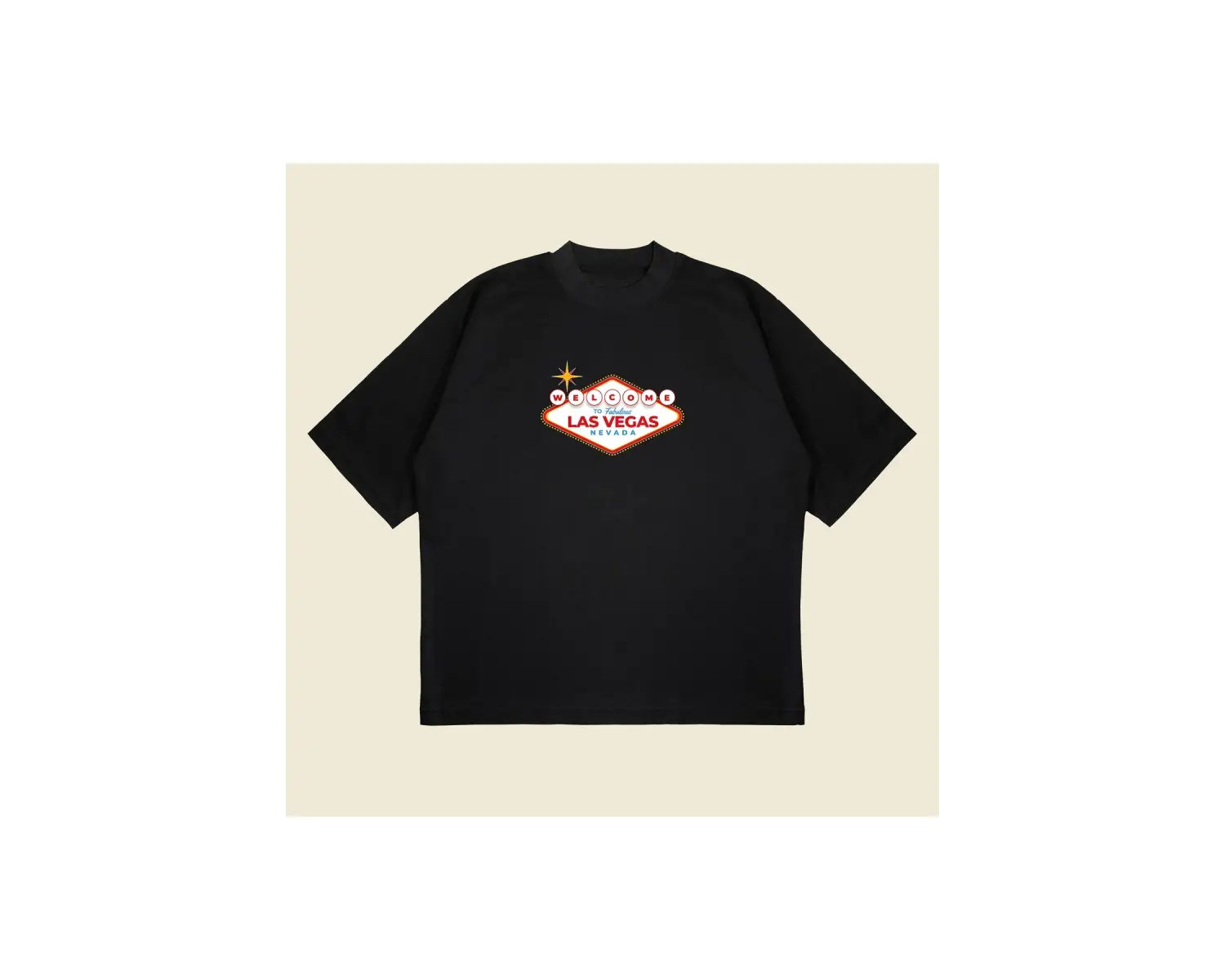 Welcome Las Vegas Baskılı Oversize Unisex Pamuklu Nefes Alan Kalın Kumaşlı