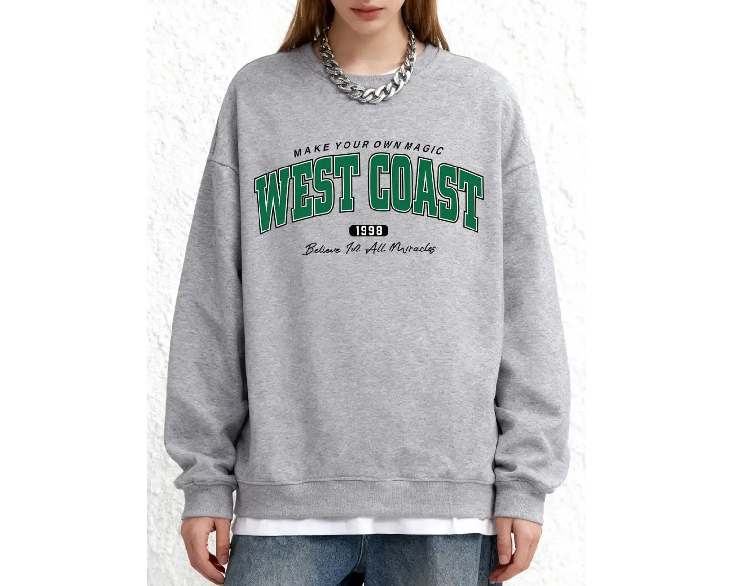 West Coast Letter 1998 Baskılı Sweatshirt Kadın Kışlık Yuvarlak Yaka Kapüşonlu Bol Jogger Kaz