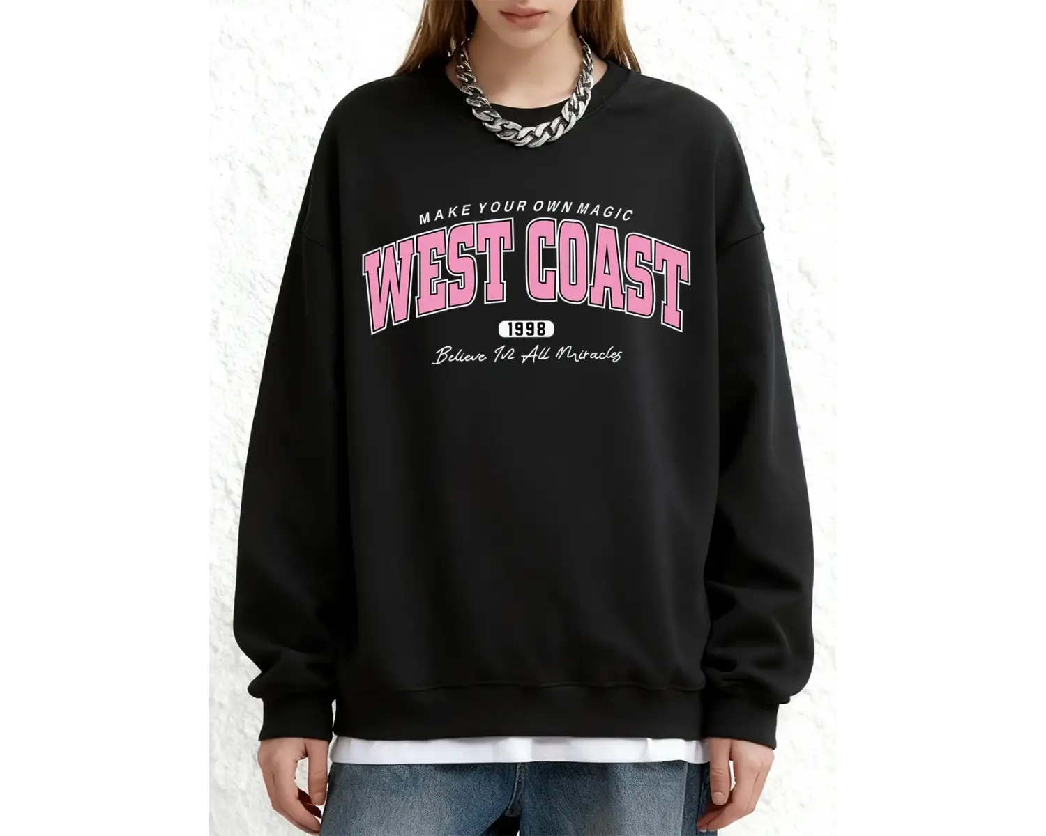 West Coast Letter 1998 Baskılı Sweatshirt Kadın Kışlık Yuvarlak Yaka Kapüşonlu Bol Jogger Kaz