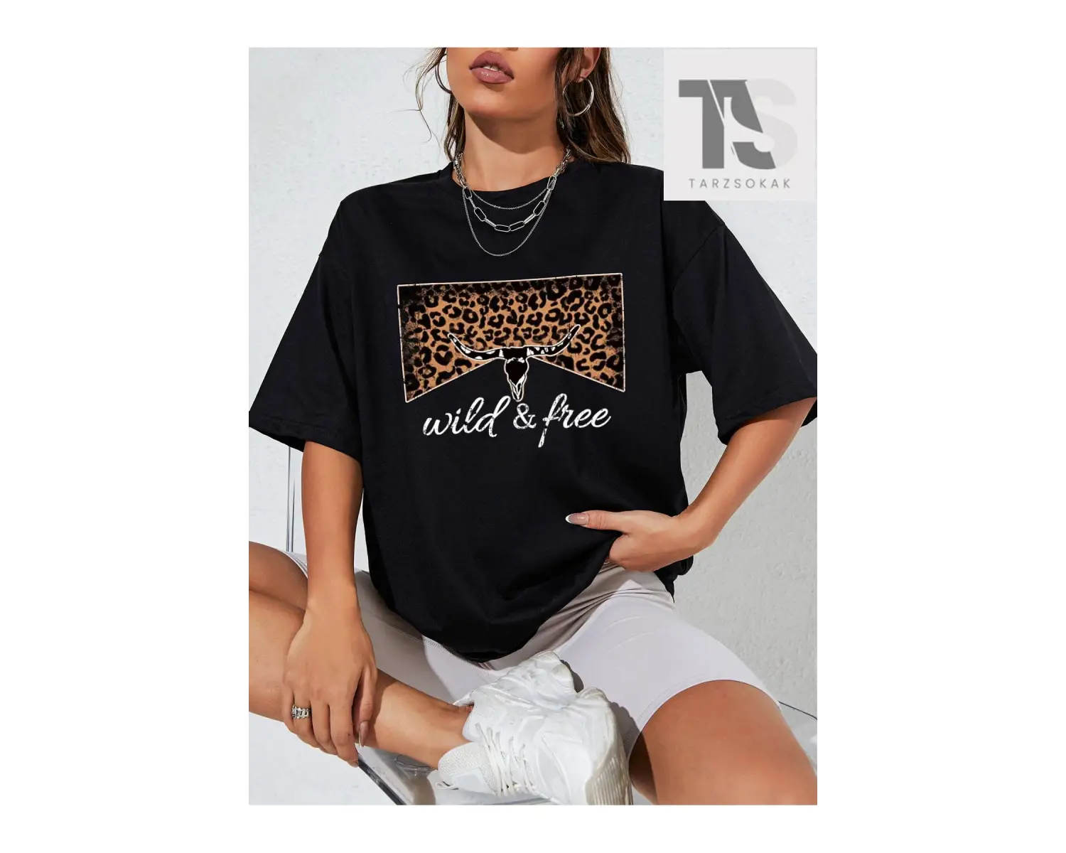 Western Cowgirl Güneş ve Slogan Grafikli Düşük Omuz Tişörtü