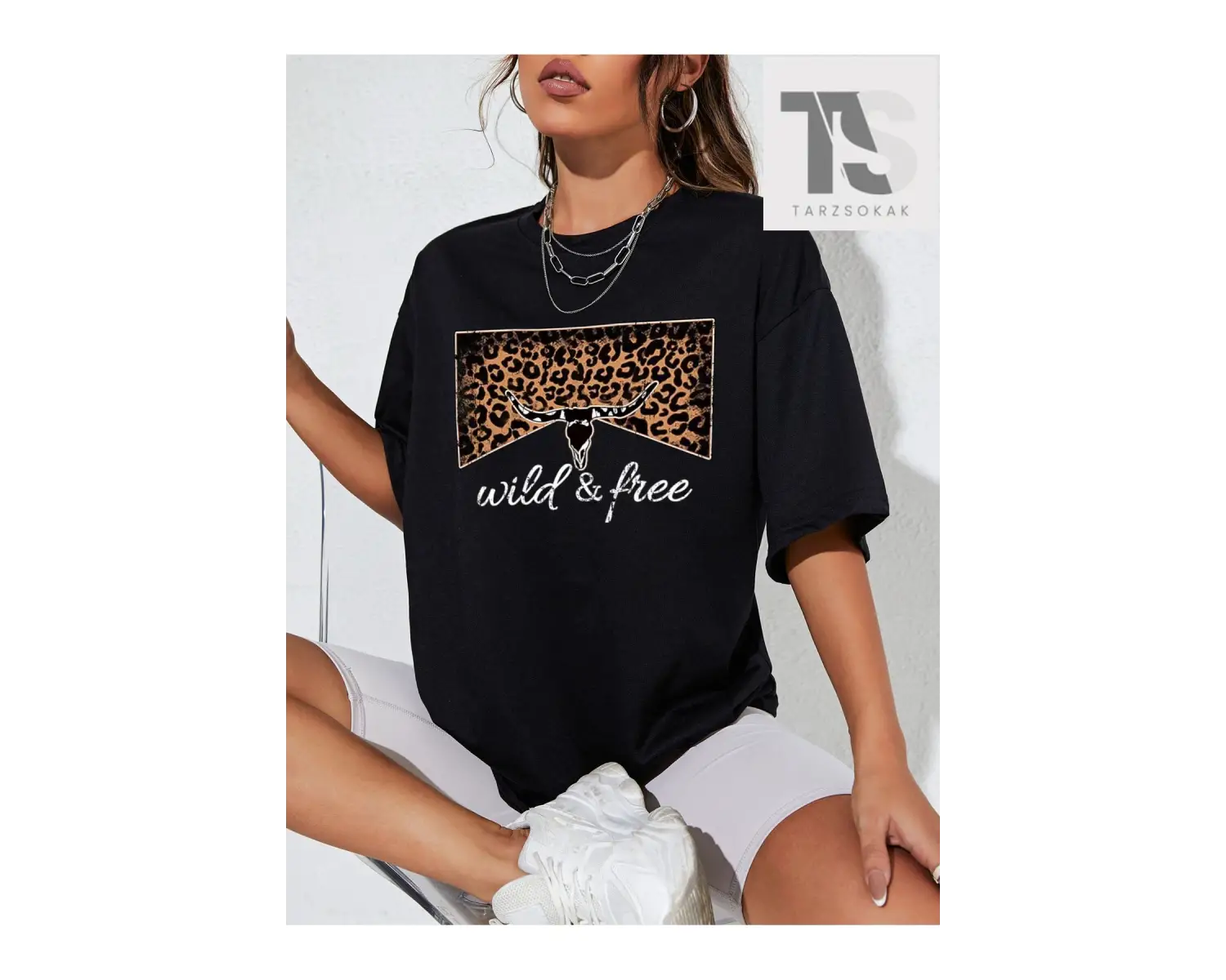 Western Cowgirl Güneş ve Slogan Grafikli Düşük Omuz Tişörtü