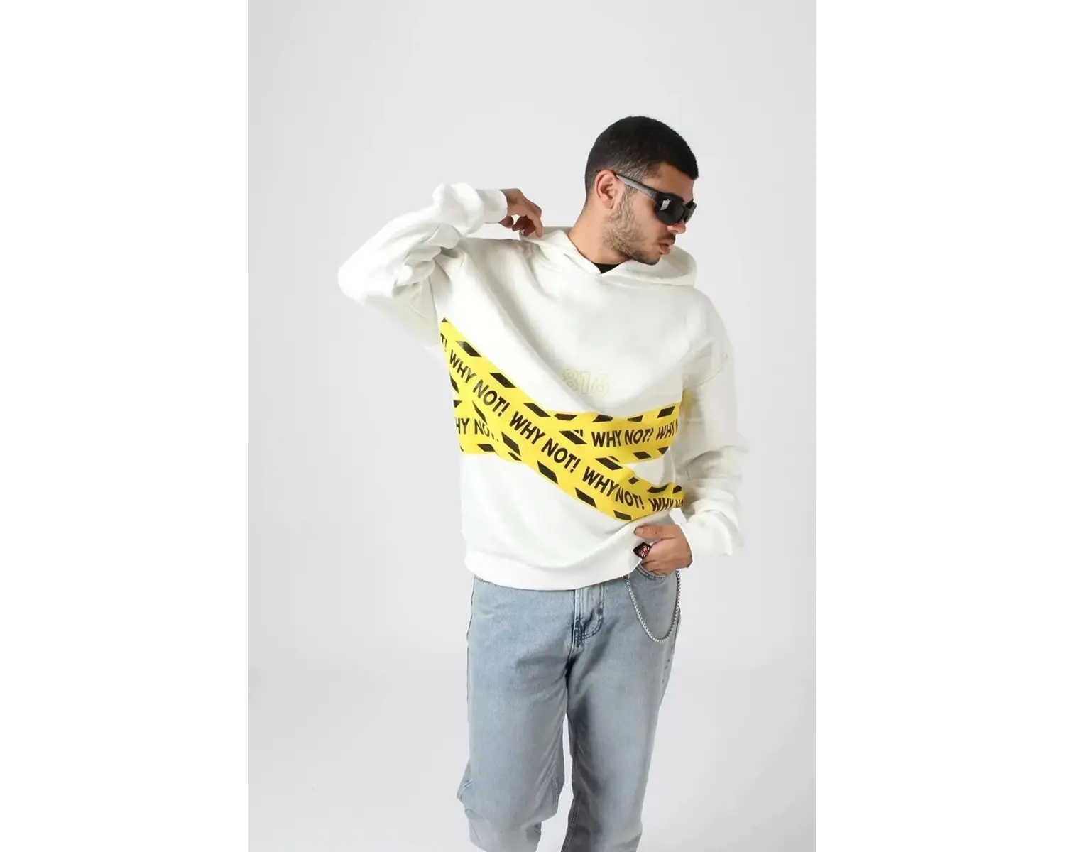 Why Not Baskılı Beyaz Oversize Unisex Kapüşonlu