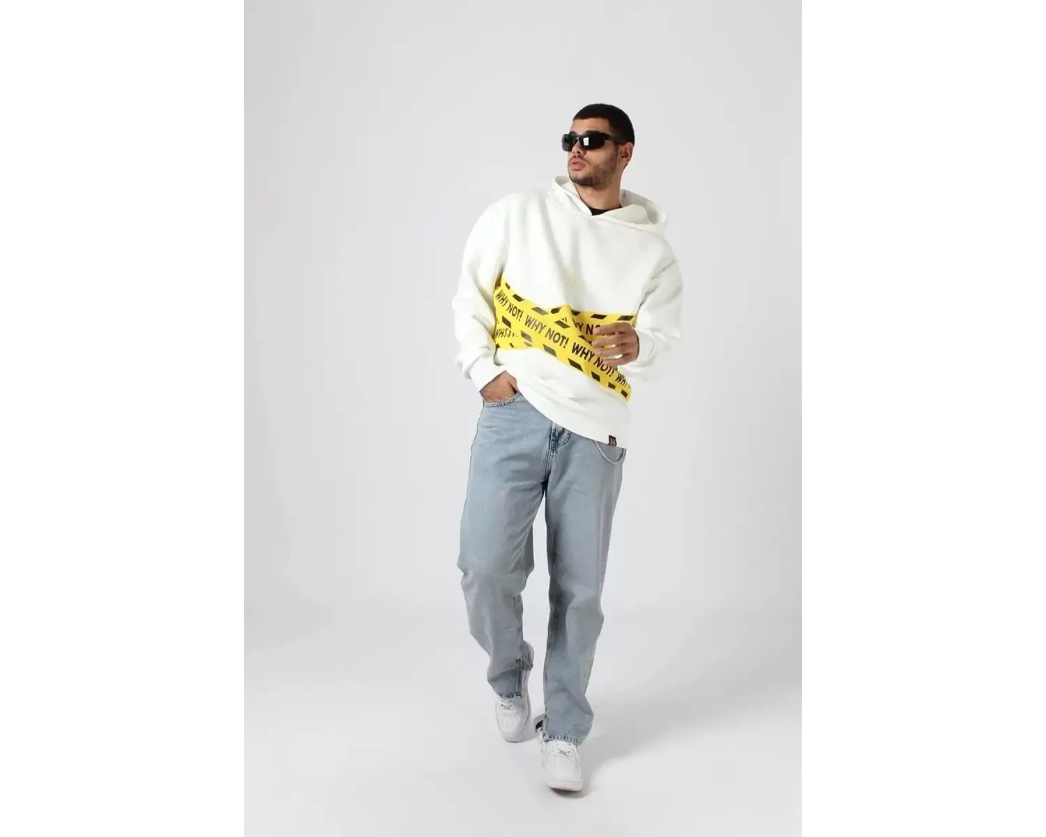 Why Not Baskılı Beyaz Oversize Unisex Kapüşonlu