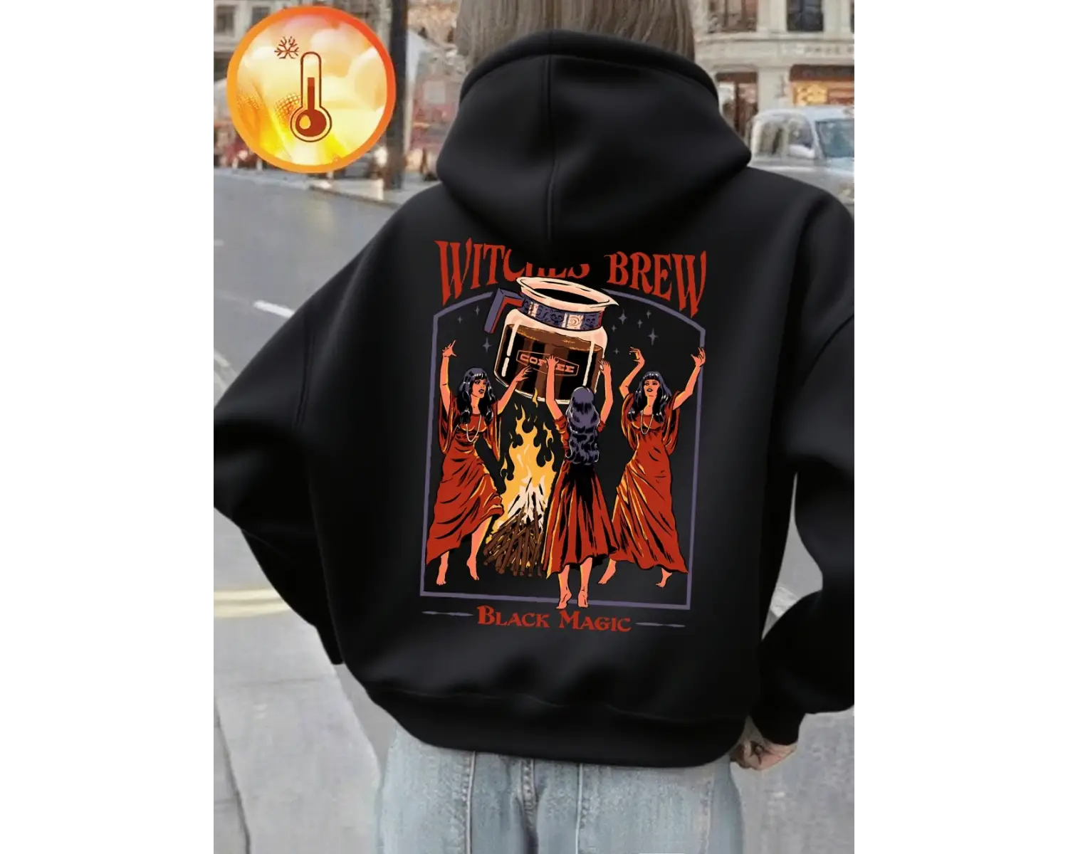 Witches Brew Kahve Baskılı Kapüşonlu Üstler Kadınlar İçin Basit Cepli Kazaklar Sonbahar Kış P