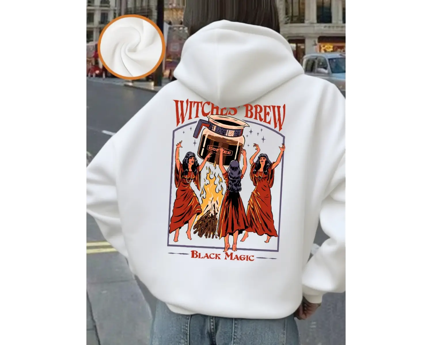 Witches Brew Kahve Baskılı Kapüşonlu Üstler Kadınlar İçin Basit Cepli Kazaklar Sonbahar Kış P