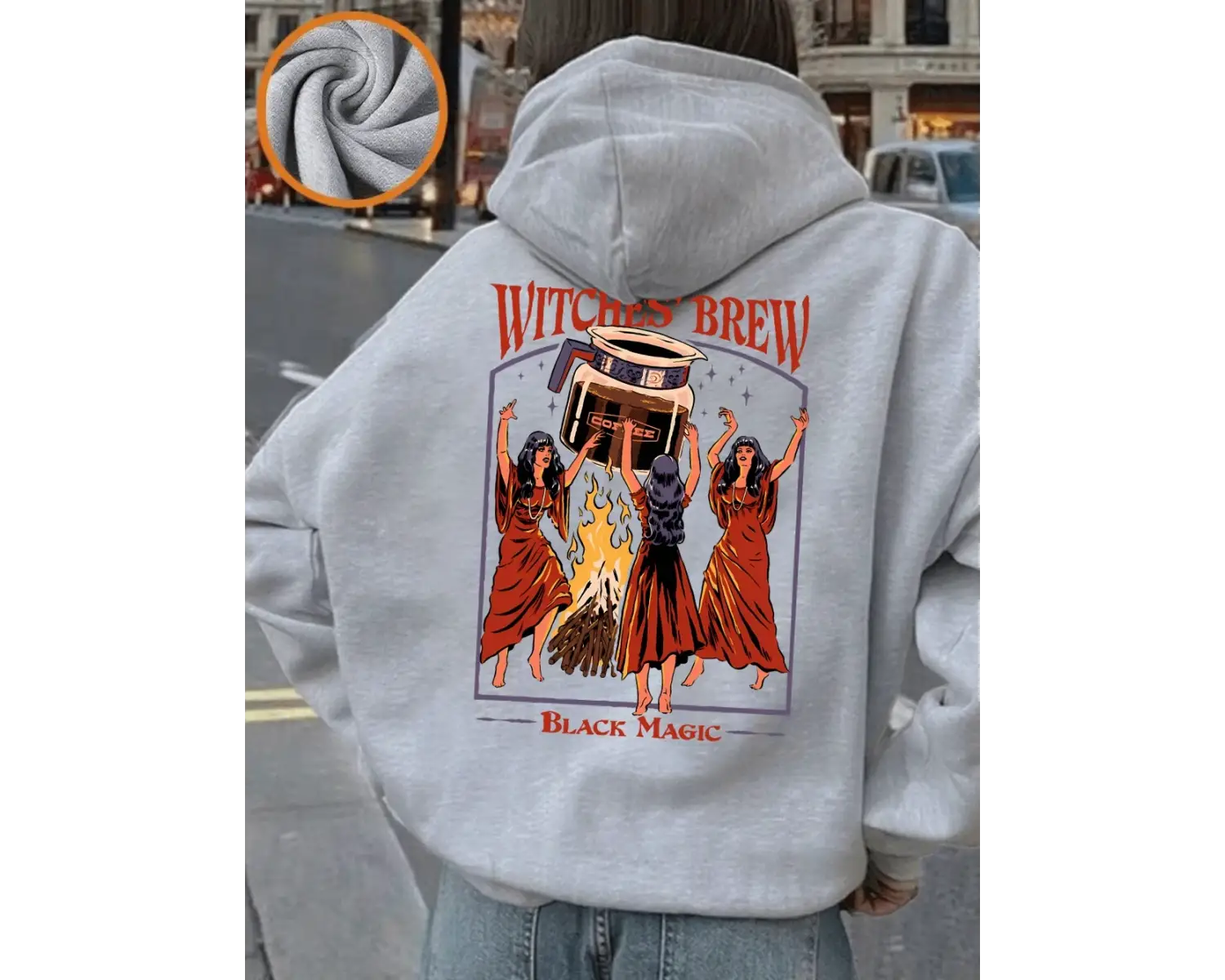 Witches Brew Kahve Baskılı Kapüşonlu Üstler Kadınlar İçin Basit Cepli Kazaklar Sonbahar Kış P