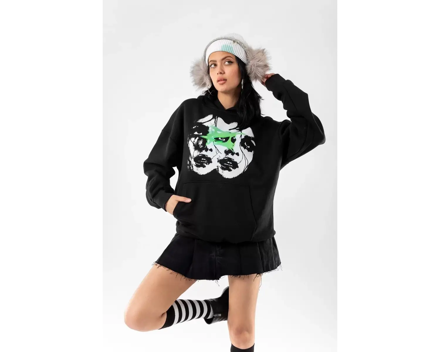 Woman Shadows Baskılı Siyah Oversize Unisex