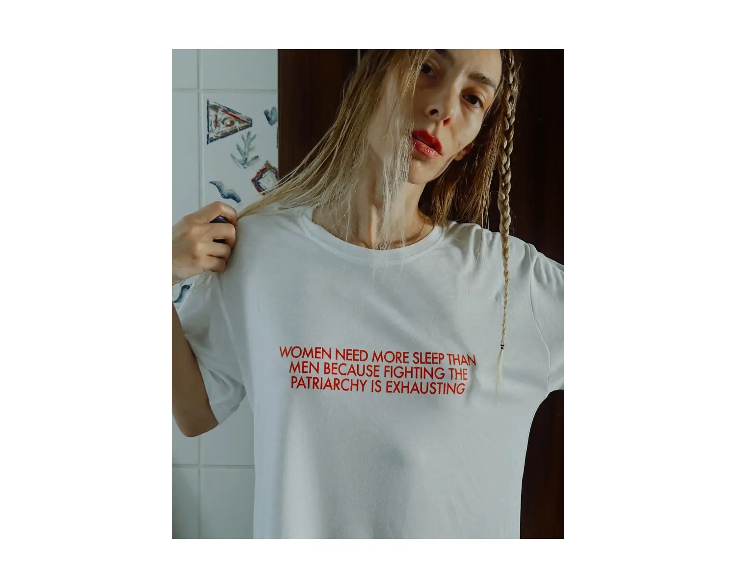 Women Baskılı Yazılı beyaz Pamuklu T-shirt