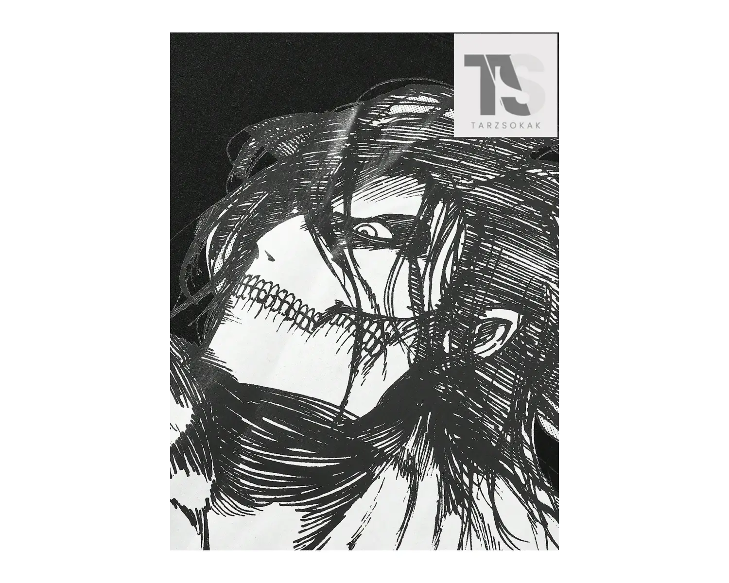 X Attack on Titan Erkek Figürü ve Japon Harfli Grafik Tişört