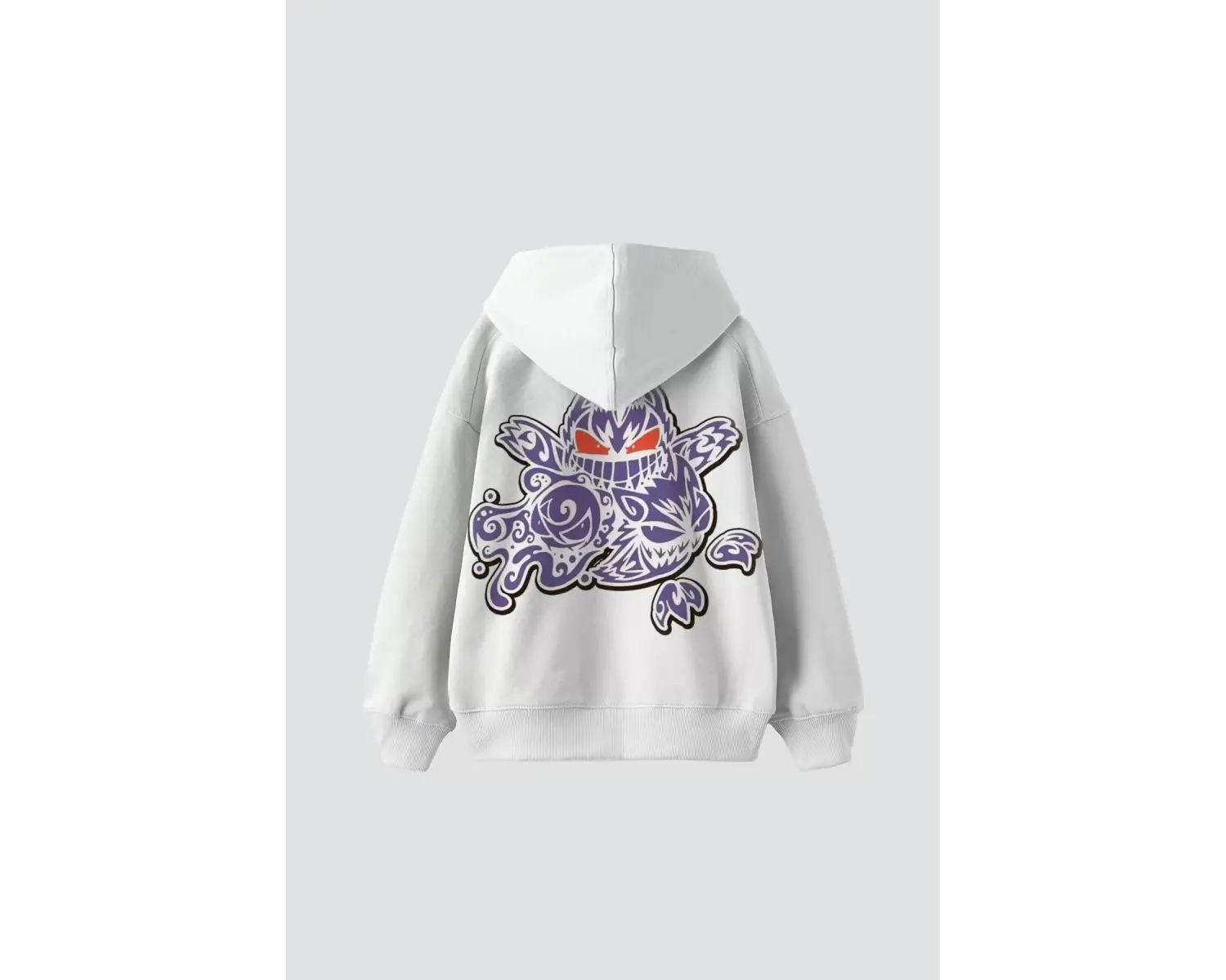 y2K Gengar Sırt Baskılı Oversize Unisex Beyaz