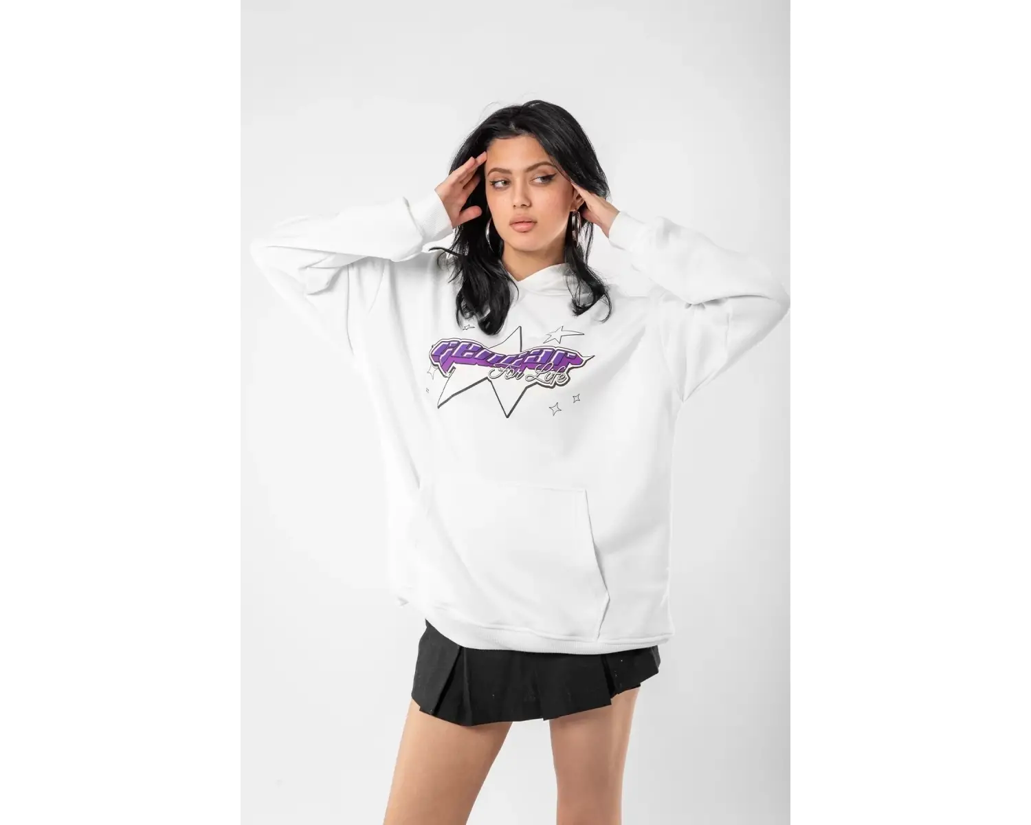 y2K Gengar Sırt Baskılı Oversize Unisex Beyaz