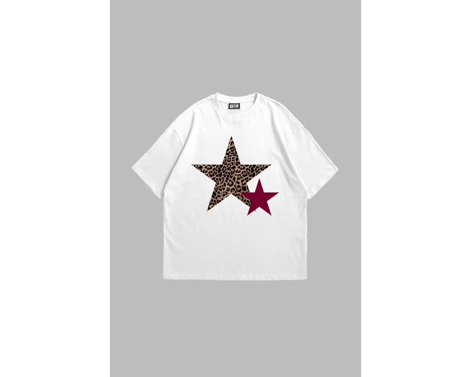 Y2k Leopar Starz Baskılı Oversize Unisex Beyaz