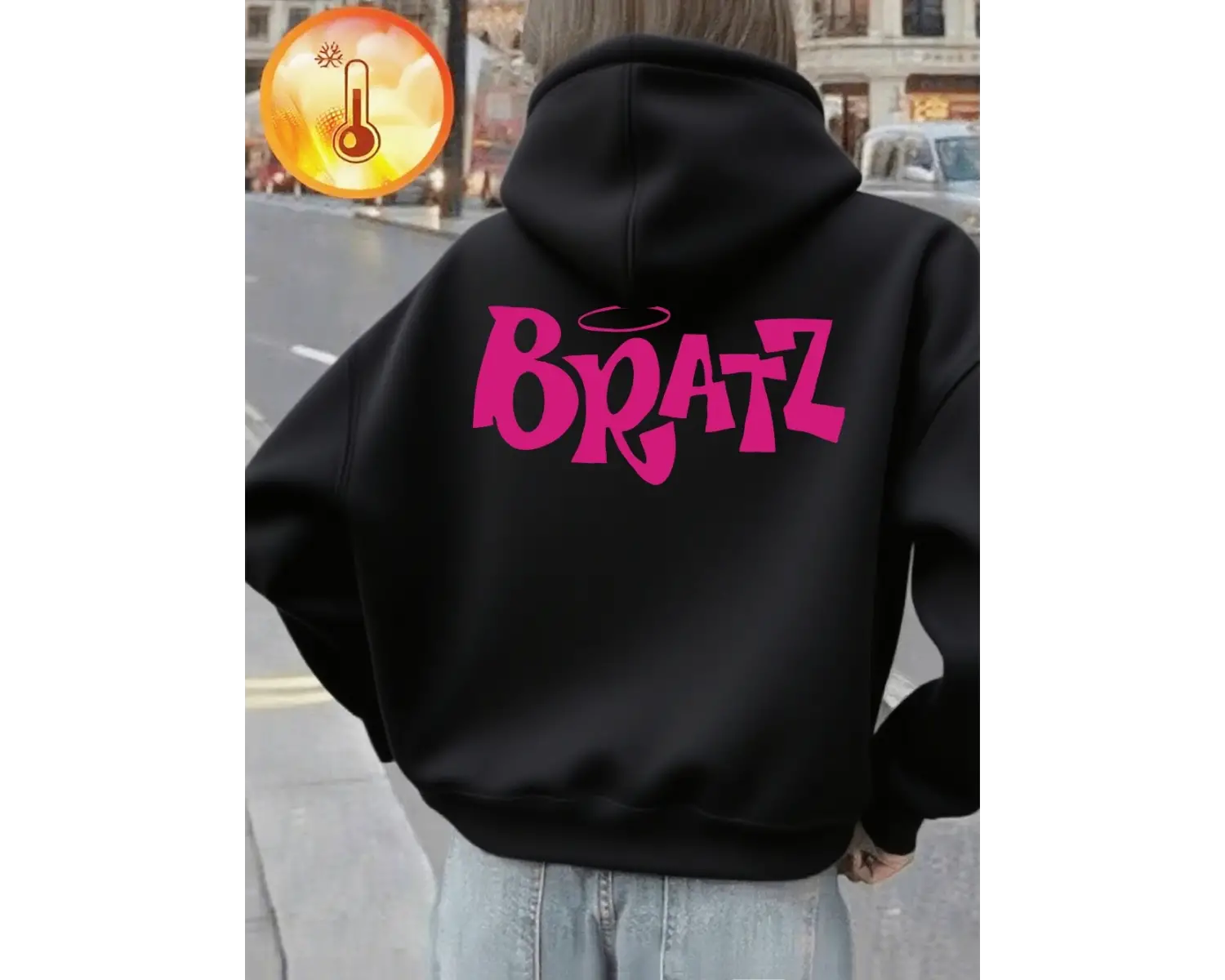 Y2K Pembe Bratz Mektup Baskılar Kapüşonlular Kadınlar Kış Polar Sıcak Tişörtü Rahat Cep Kazak