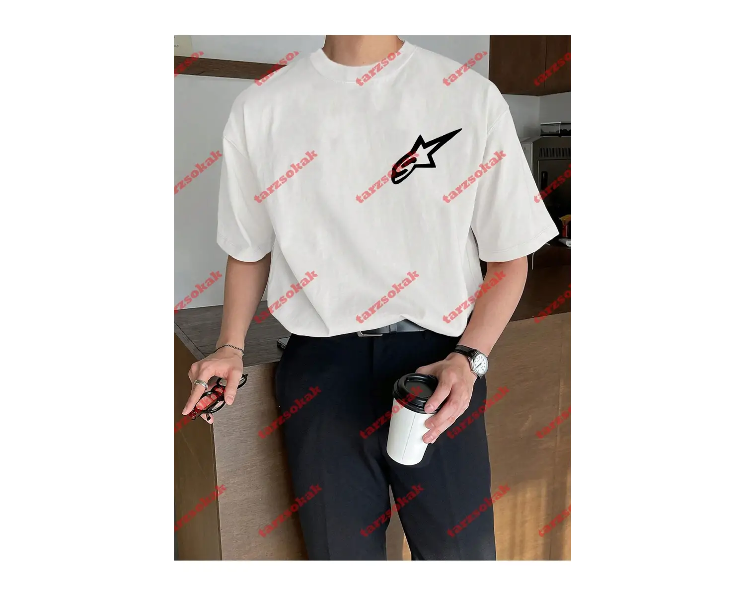 Y2k Starz Baskılı Oversize Unisex Kısa kollu bisiklet yaka t-shirt