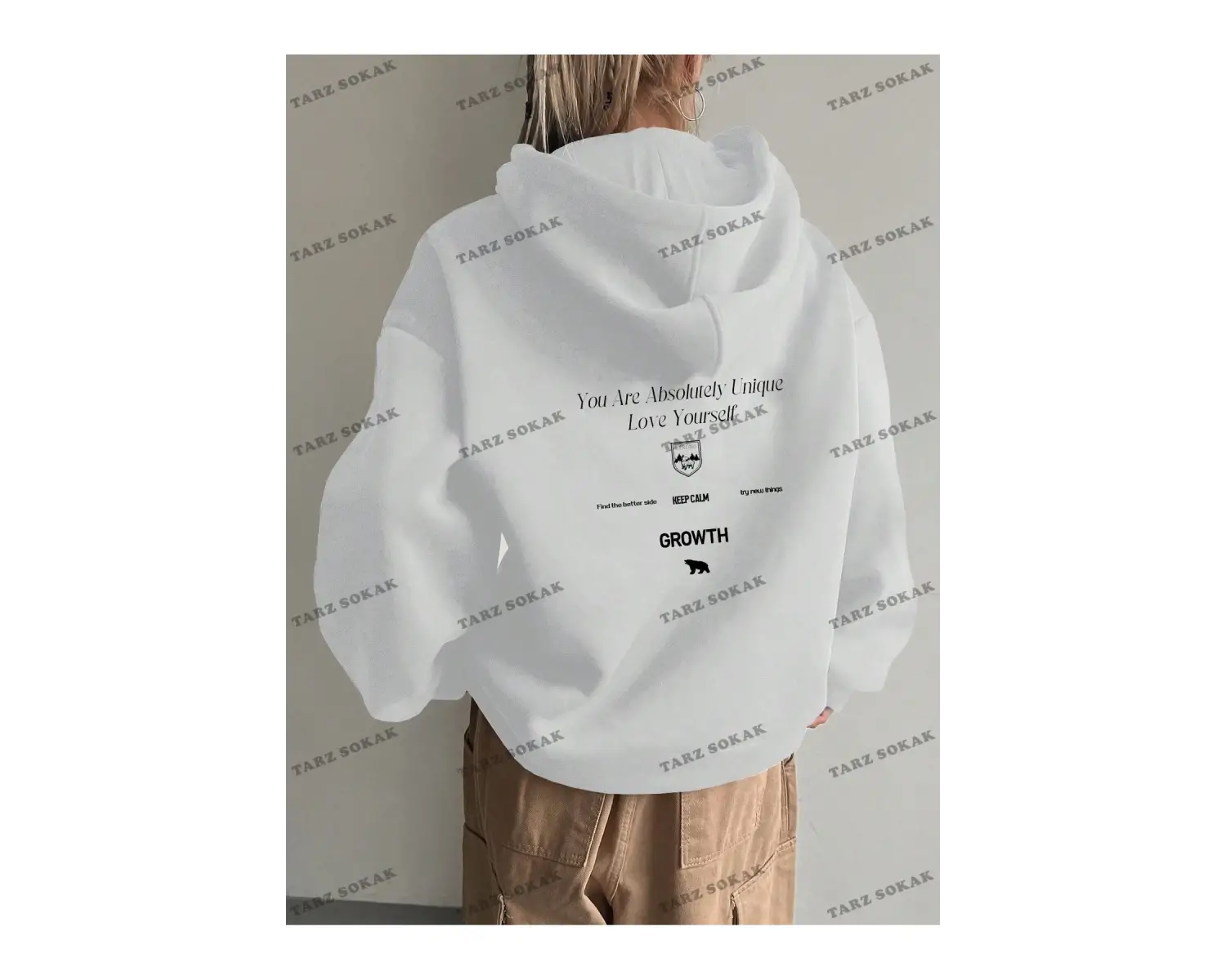 Y2K TREND SEZON BAY UNİSEX RETRO SWEATSHIRT KAPŞONLU KOD 1853 Beyaz