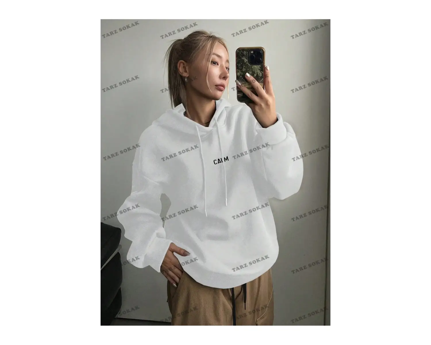 Y2K TREND SEZON BAY UNİSEX RETRO SWEATSHIRT KAPŞONLU KOD 1853 Beyaz