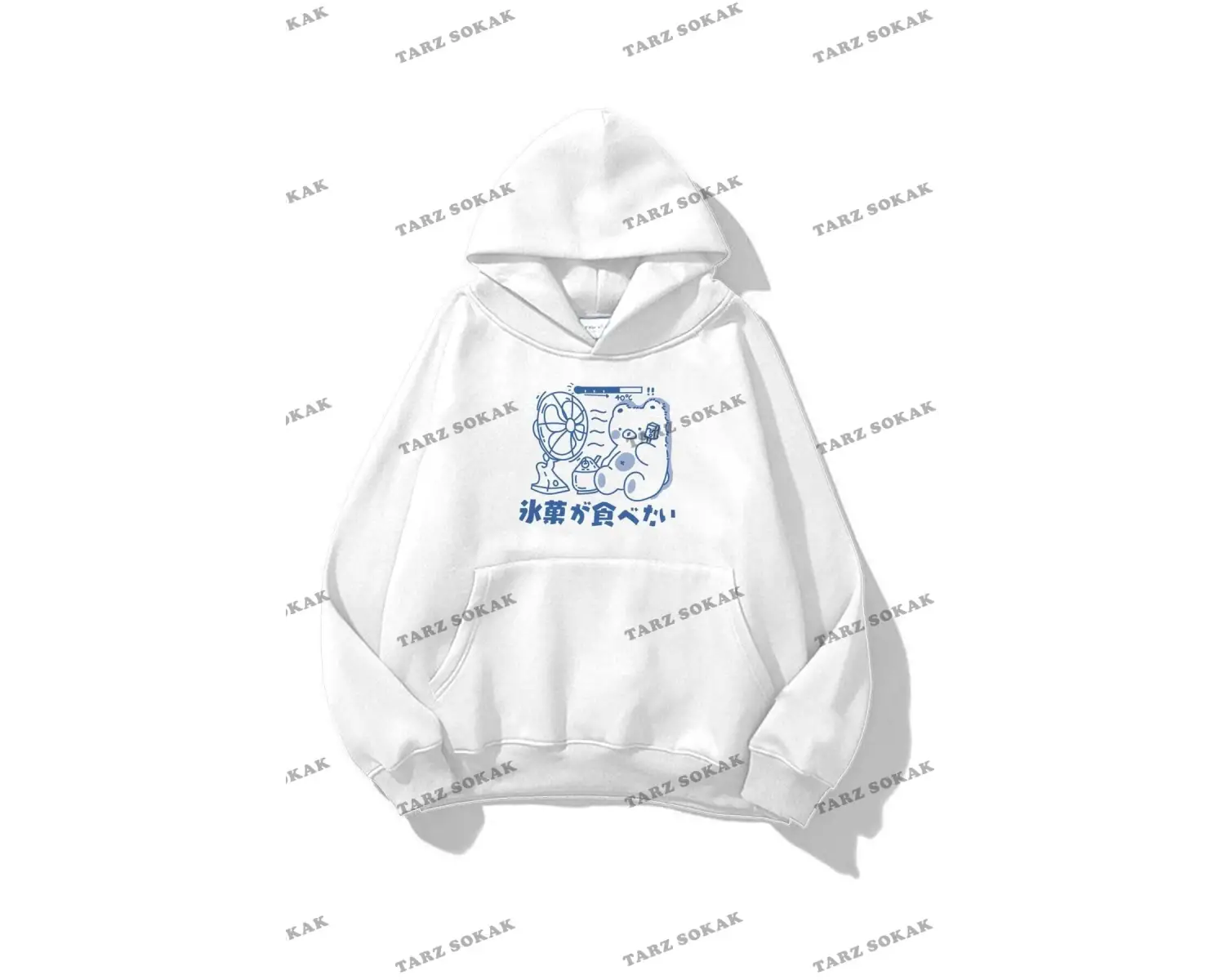 Y2K Unisex Bear & Fan Sweatshirt KOD 1549 Beyaz