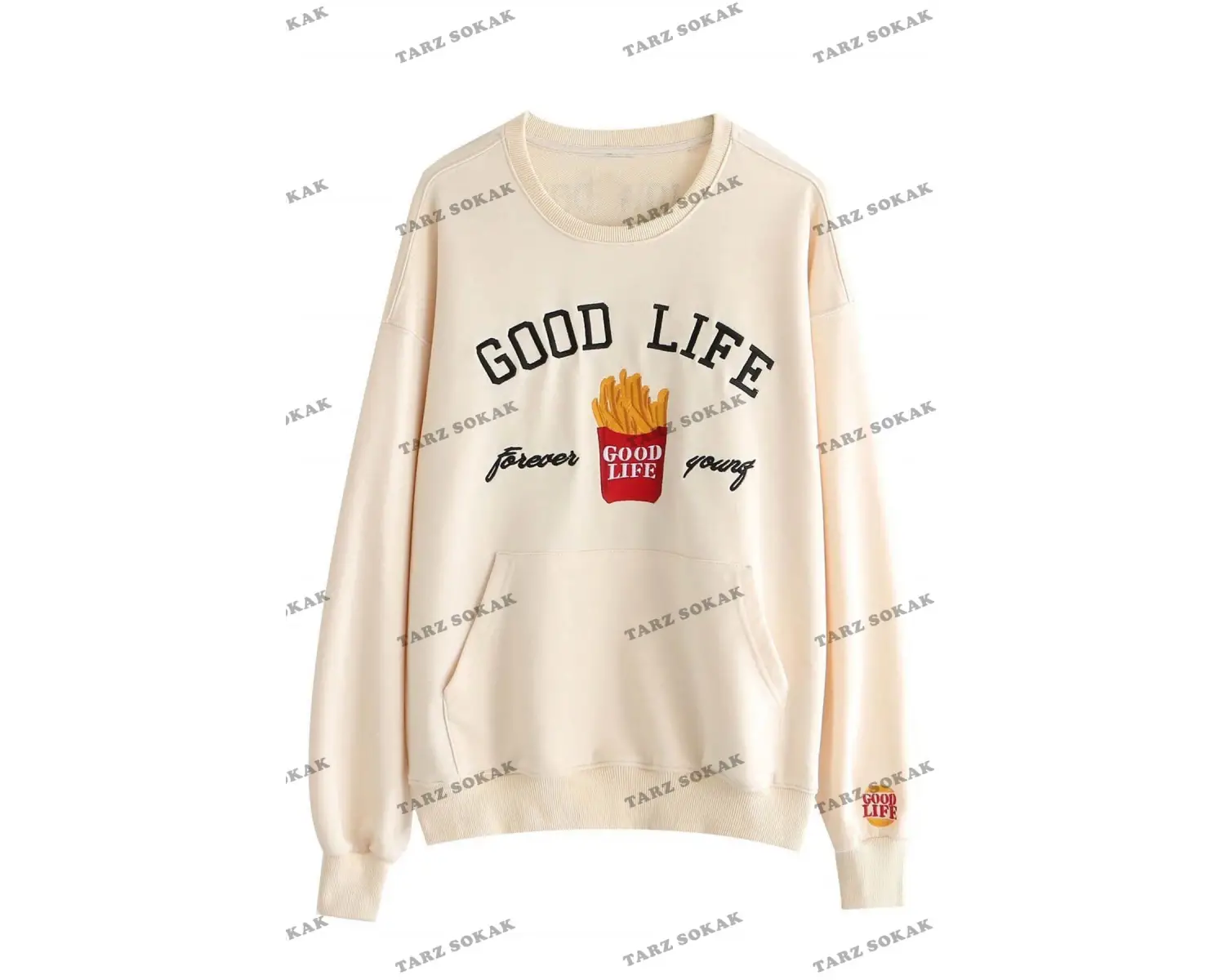Y2K Unisex Ekru Bts Good Life Sweatshirt KOD 2058
