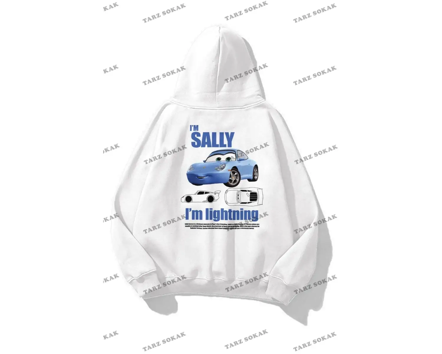 Y2K Unisex Im Sally Cars Sweatshirt KOD 1613 Beyaz