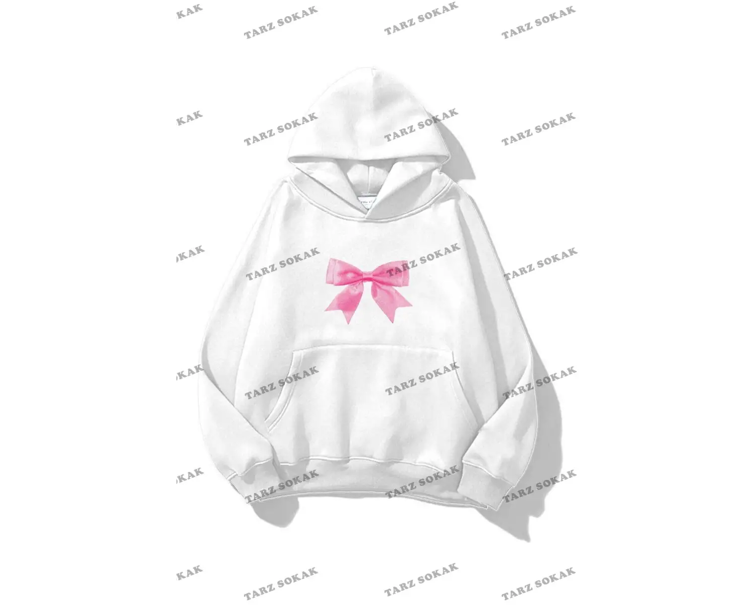 Y2K Unisex Pink Ribbon Sweatshirt KOD 1537 Beyaz