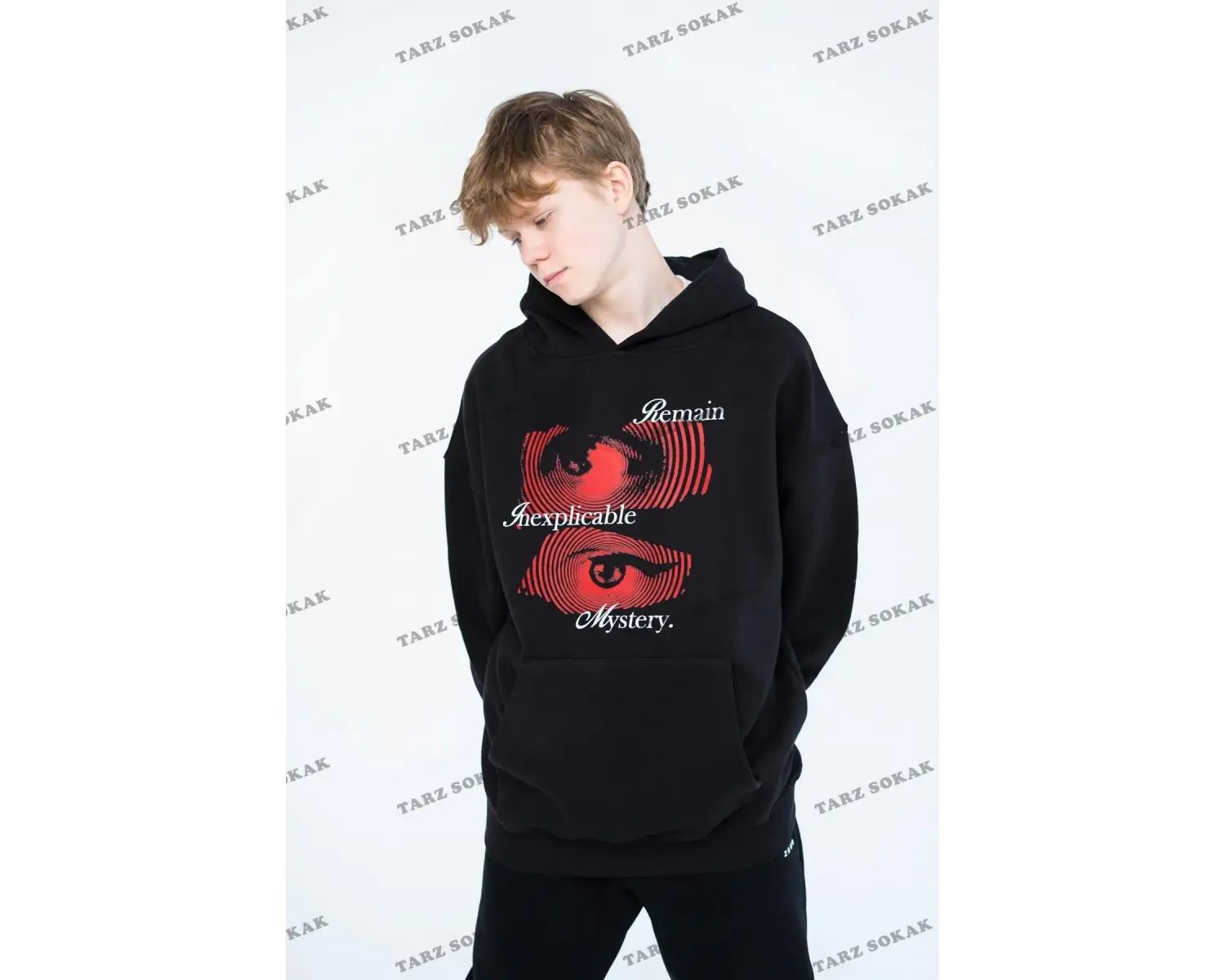Y2K Unisex Remain Mystery Sweatshirt Hoodie KOD 1745 Siyah