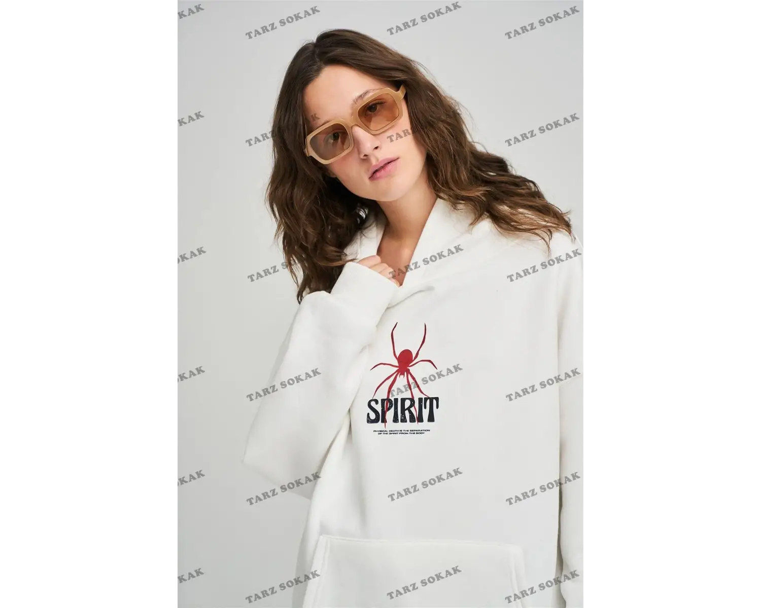 Y2K Unisex Spirit Sweatshirt Hoodie KOD 1917 Beyaz